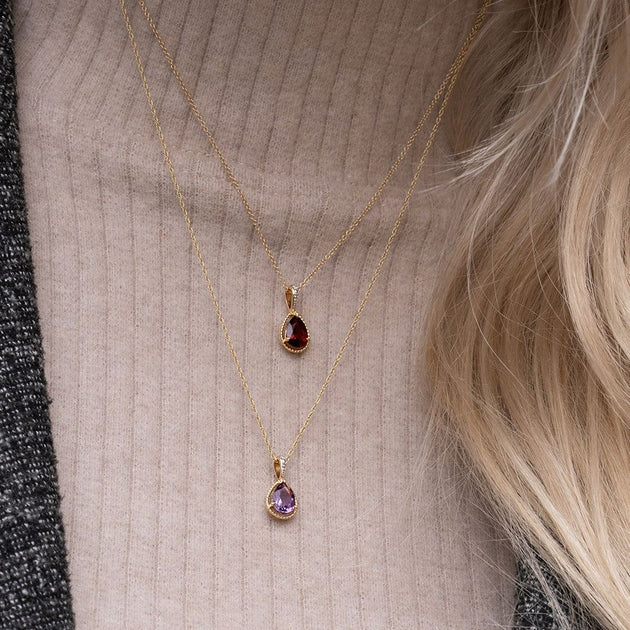 Collier Fait Main Avec Grenat Du Mozambique Forme Poire - Réglable - Cadeau Idéal