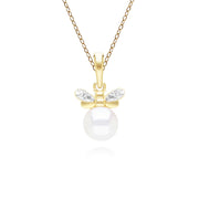 Collier Abeille Style Honeycomb en Or Jaune 9ct avec Perle et Diamant