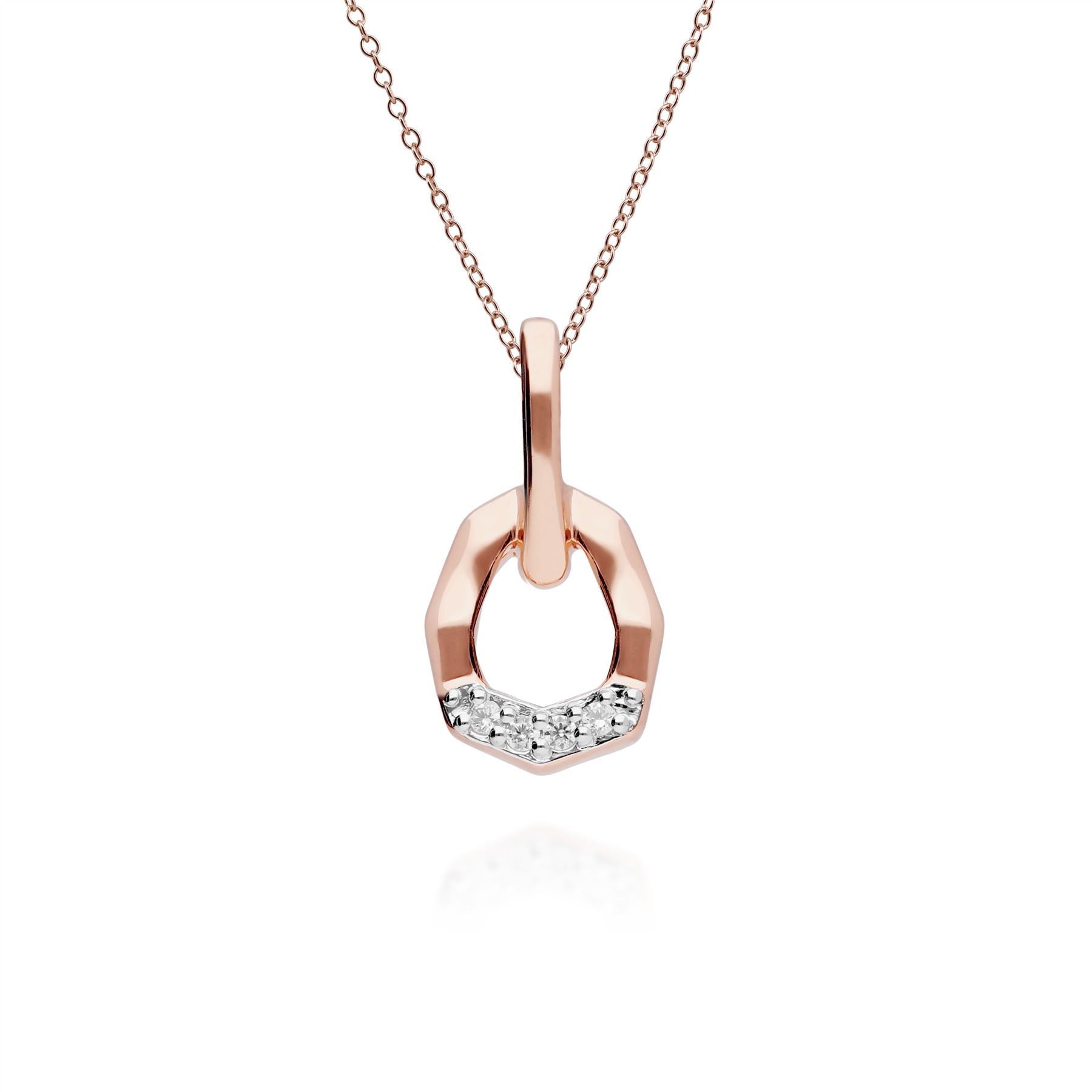 Pendentif et Boucles d'Oreilles Asymétriques Pavé Diamant Or Rose 375