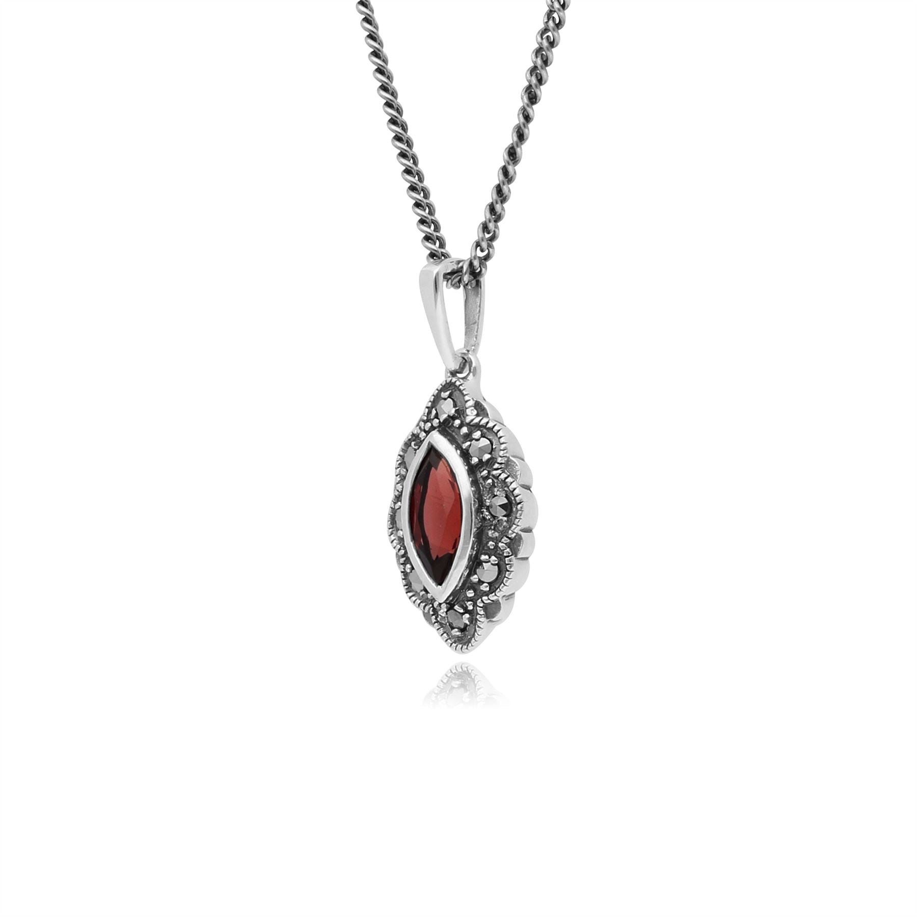 Collier Style Art Déco Argent 925 Grenat Marquise et Marcassite