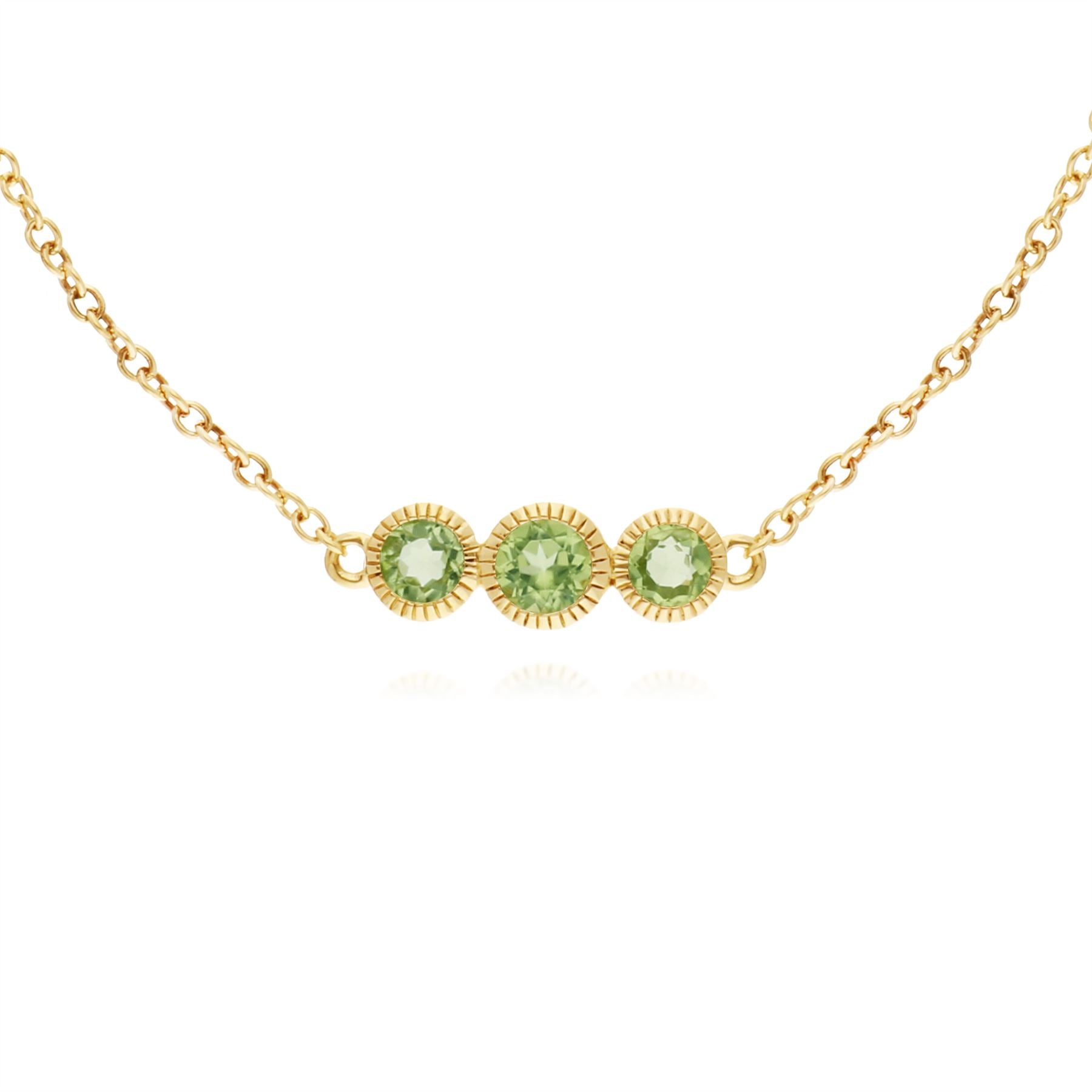 Peridot Bracelet, 9 Ct Péridot Or Jaune Triple Stone Round Milgrain 19cm Bracelet