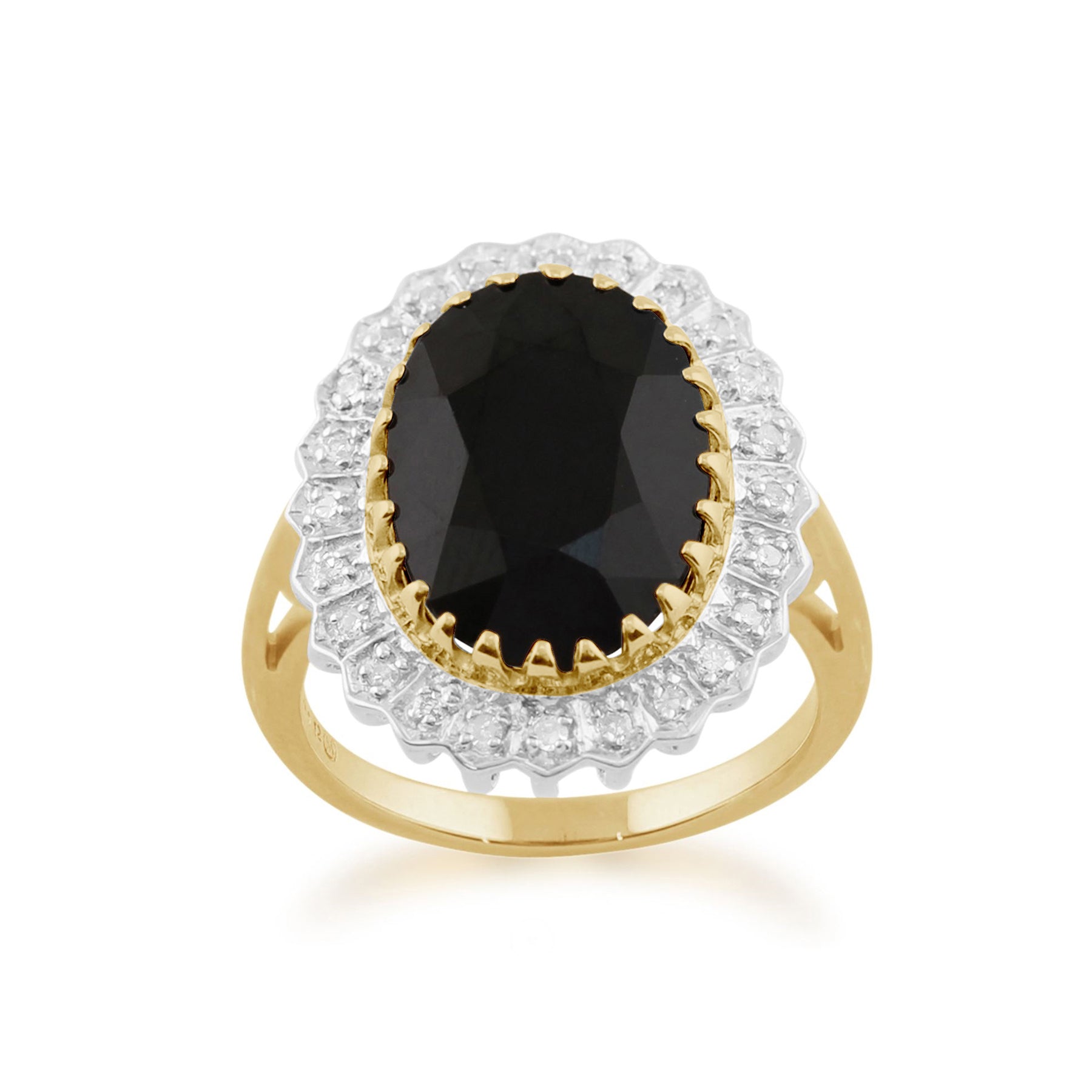 Bague Classique Or Jaune 375 Saphir et Diamant sertis cluster