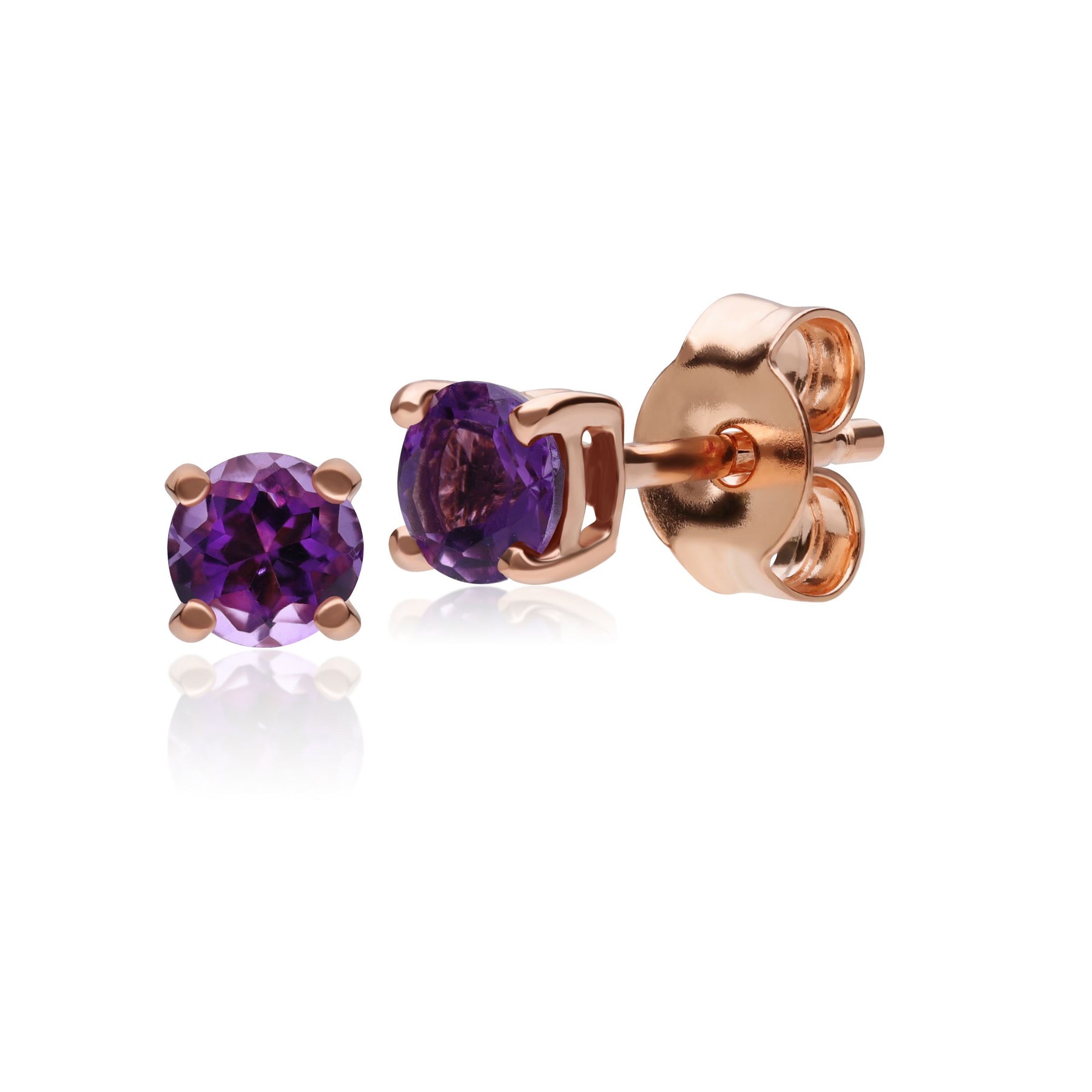 Boucles d'Oreilles Clou Classique Or Rose 375 Améthyste Rond serti Griffe