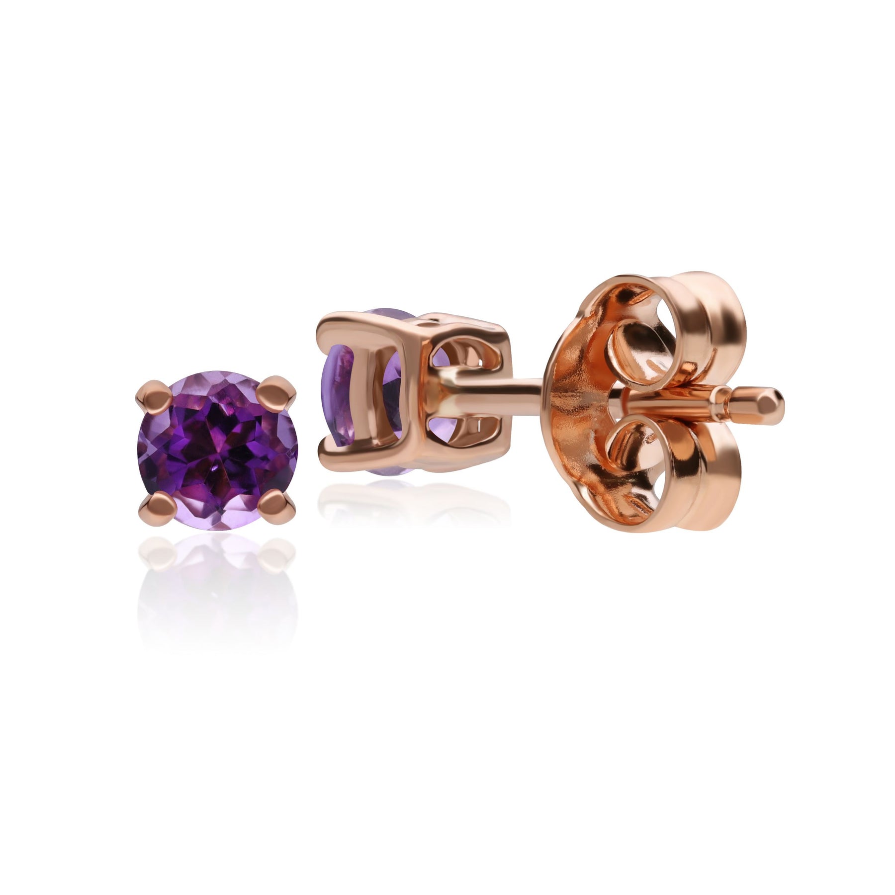 Boucles d'Oreilles Clou Classique Or Rose 375 Améthyste Rond serti Griffe