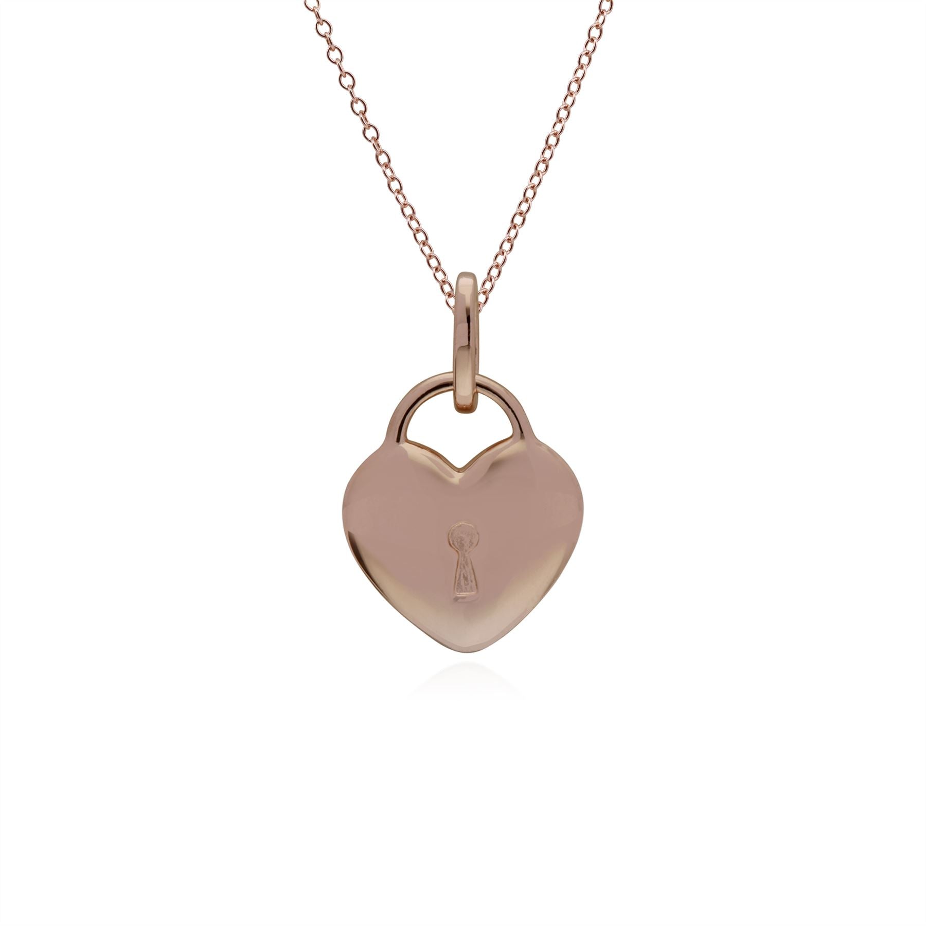 Pendentif Classique Cadenas Cœur Argent 925 Plaqué Or Rose et Charms Clé Grenat