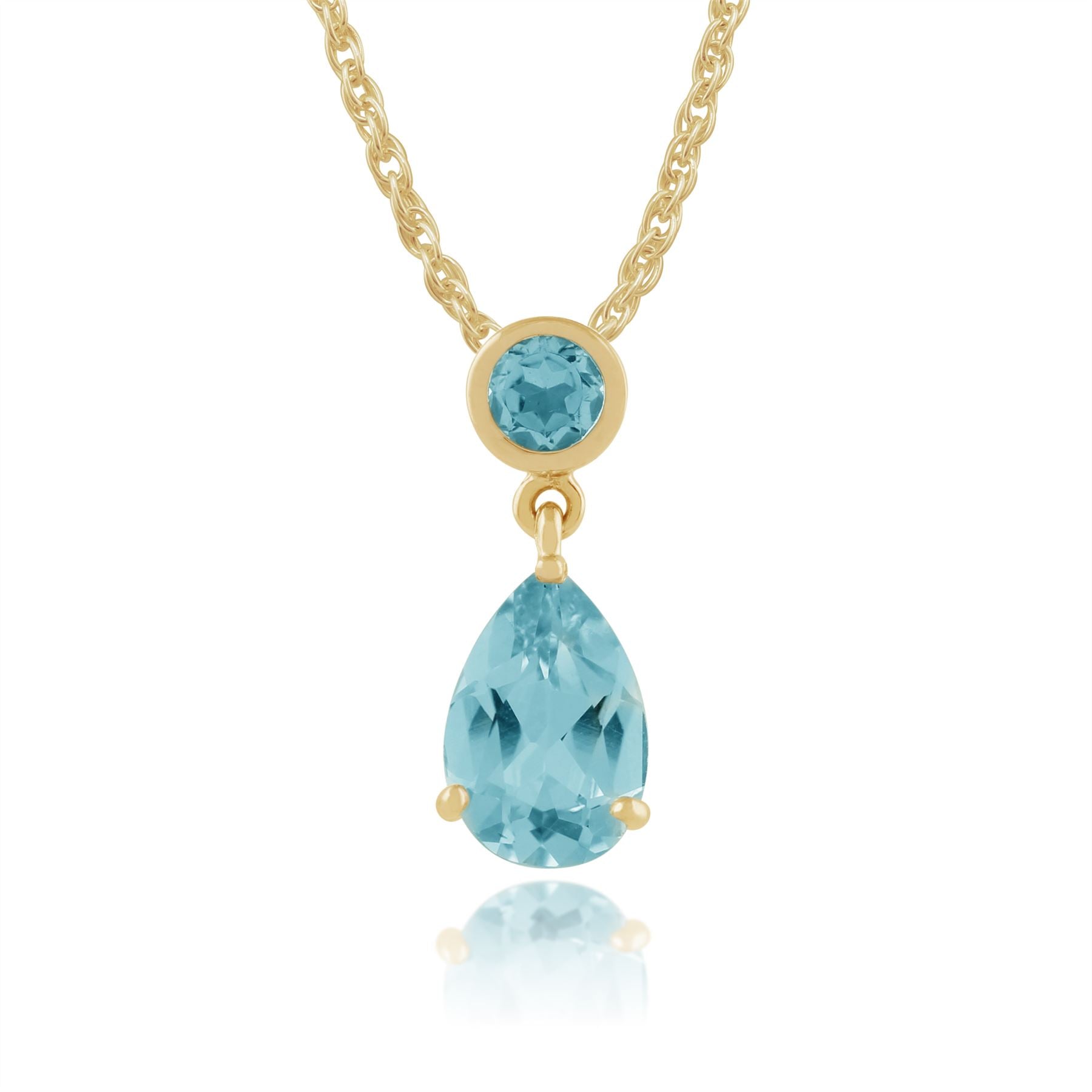 Pendentif et Boucles d'Oreilles Pendantes Classique Or Jaune 375 Topaze Bleue Ronde et Poire