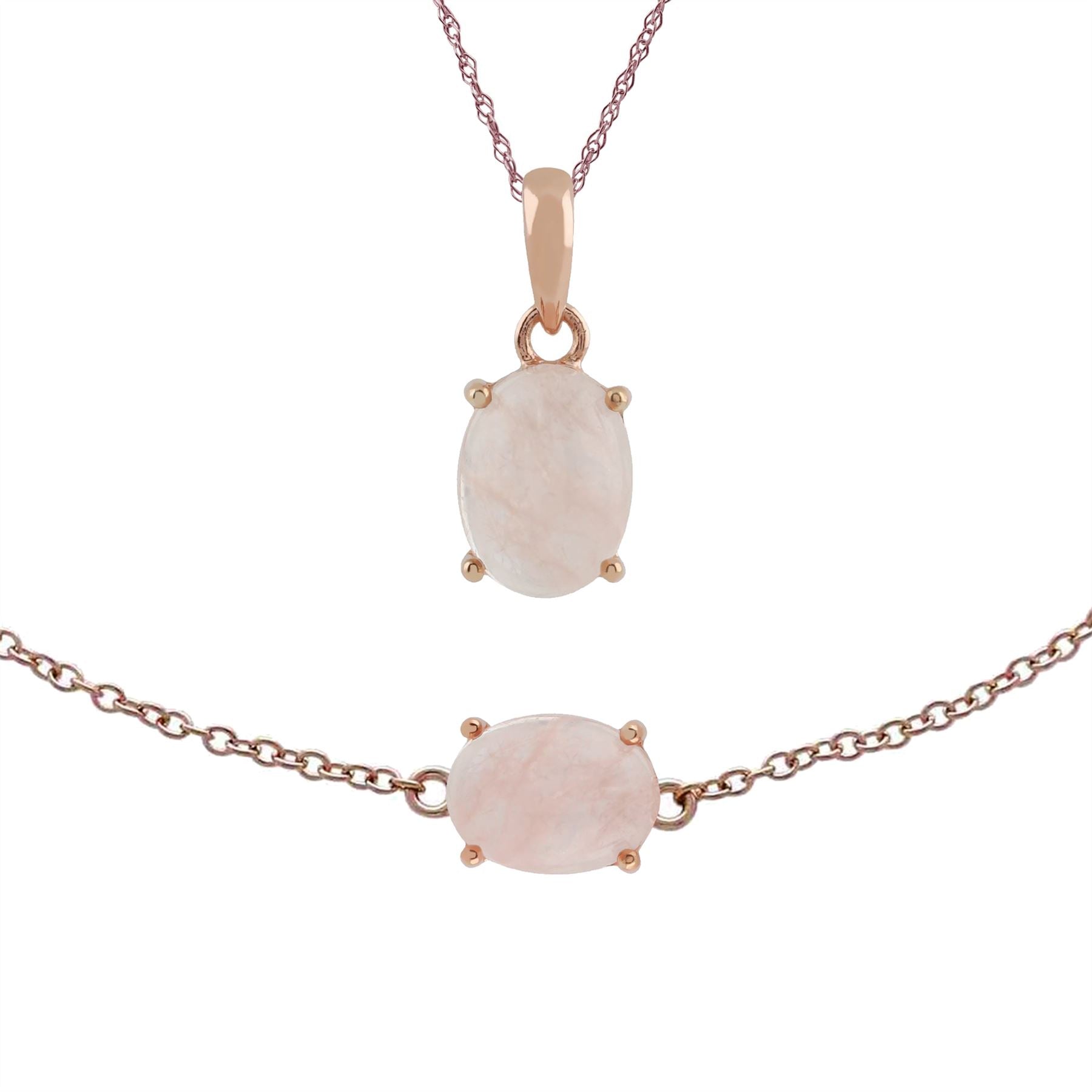 Bracelet et Pendentif Classique Argent 925 Plaqué Or Rose Morganite Opaque