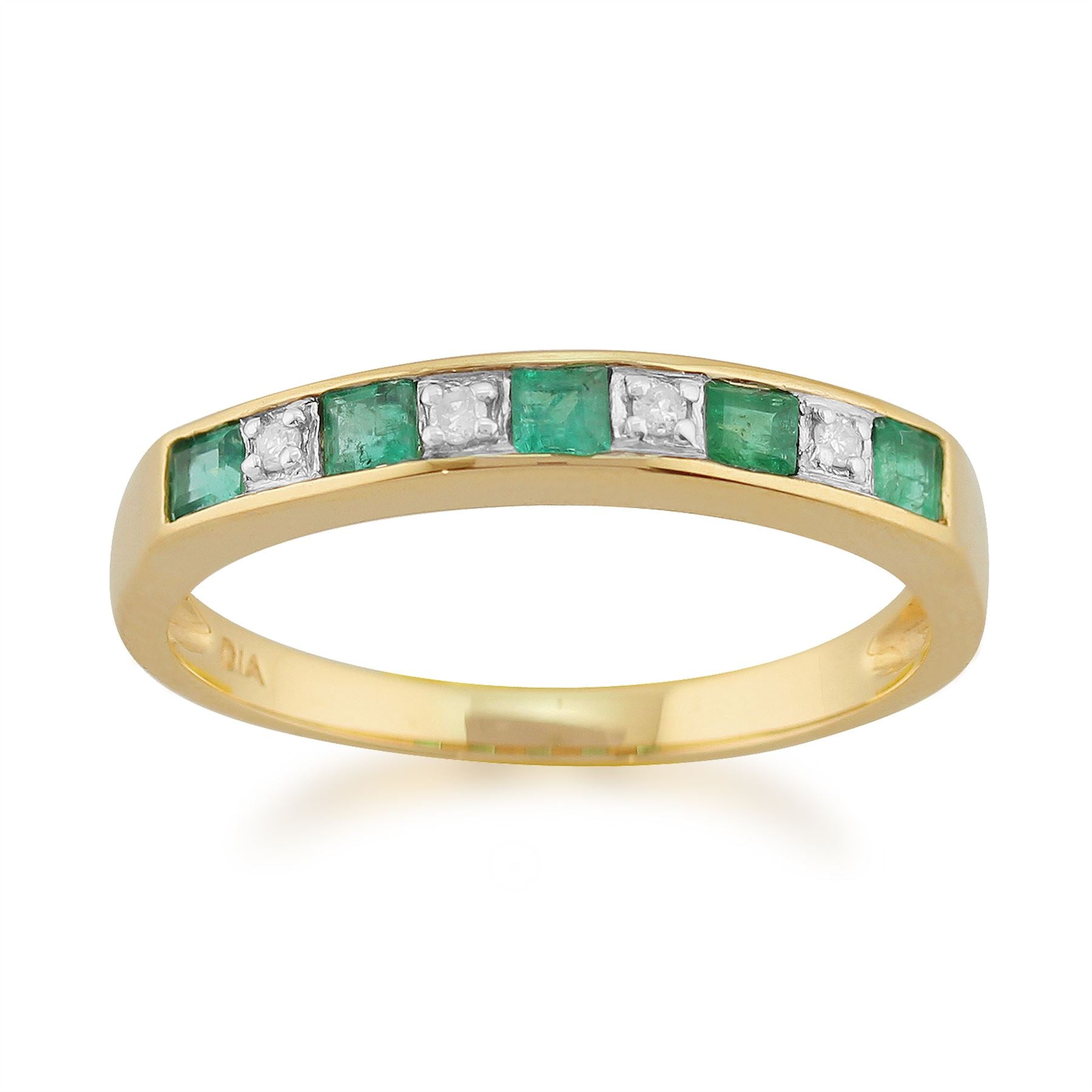 JAUNE 9 Ct Or 0.29ct CT ÉMERAUDE naturel & Bague demi éternité diamant
