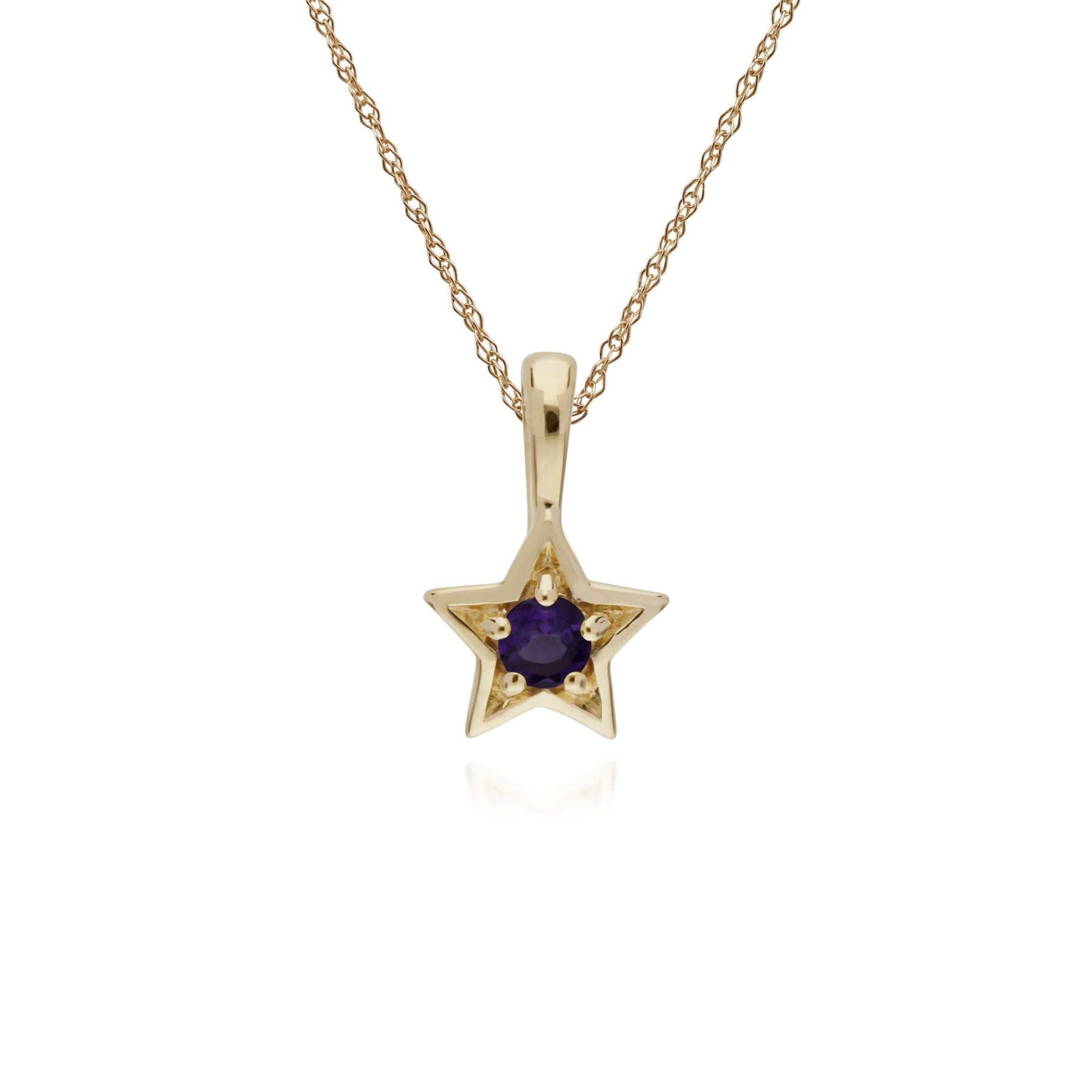 Collier Améthyste, 9 CT or Jaune Améthyste Pierre Unique Étoile Pendentif sur 45cm Chaîne
