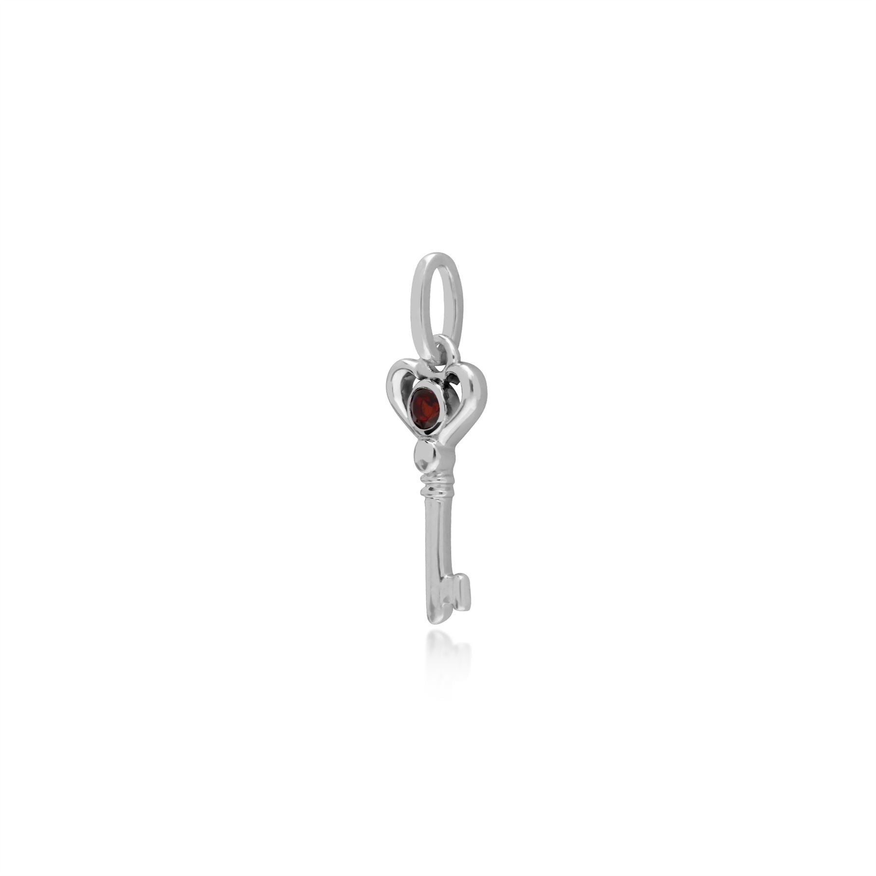 Pendentif Classique Argent 925 Petite Clé avec Grenat Rond