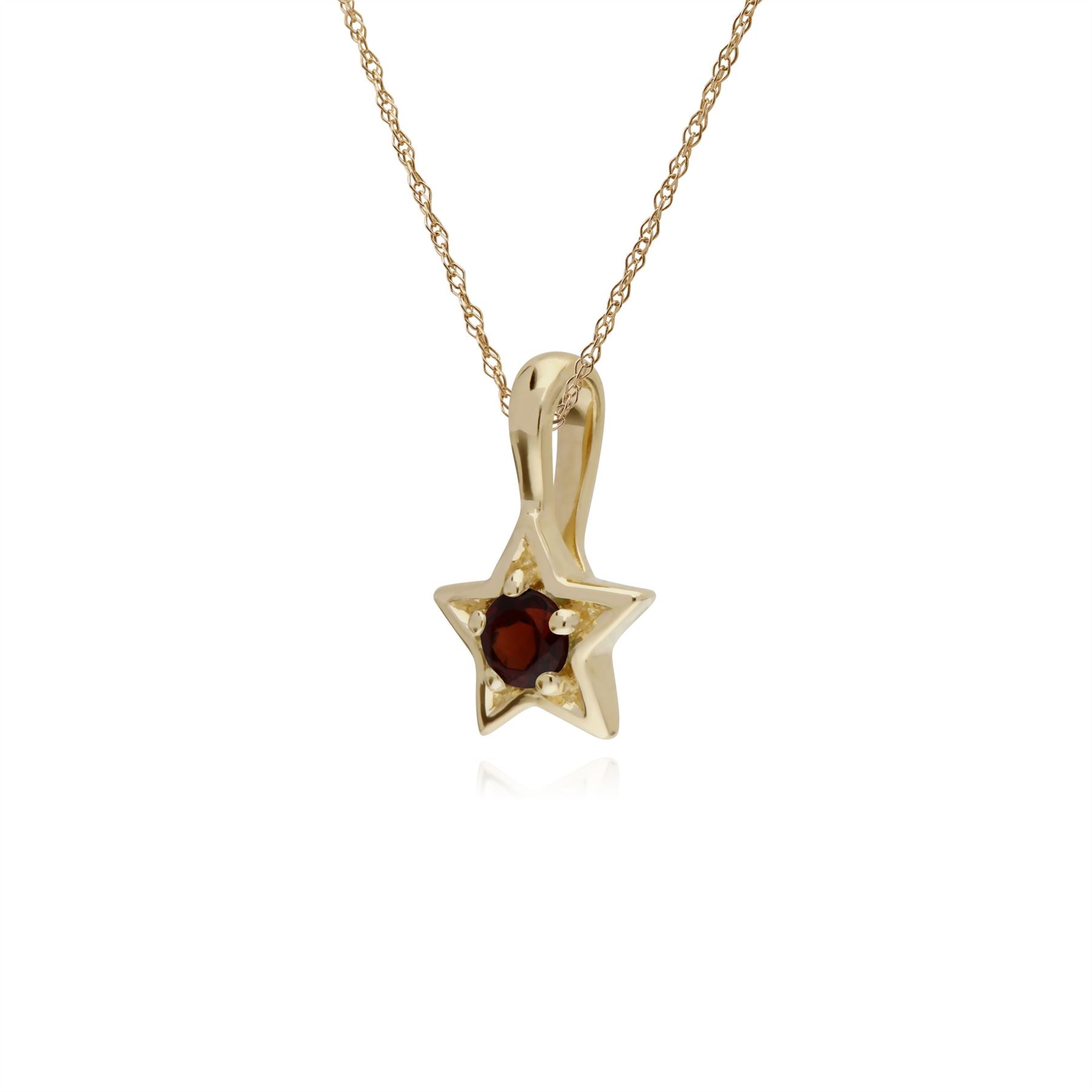 Grenade Collier, 9 ct Or Jaune grenade Pierre Unique Étoile Pendentif sur 45cm Chaîne