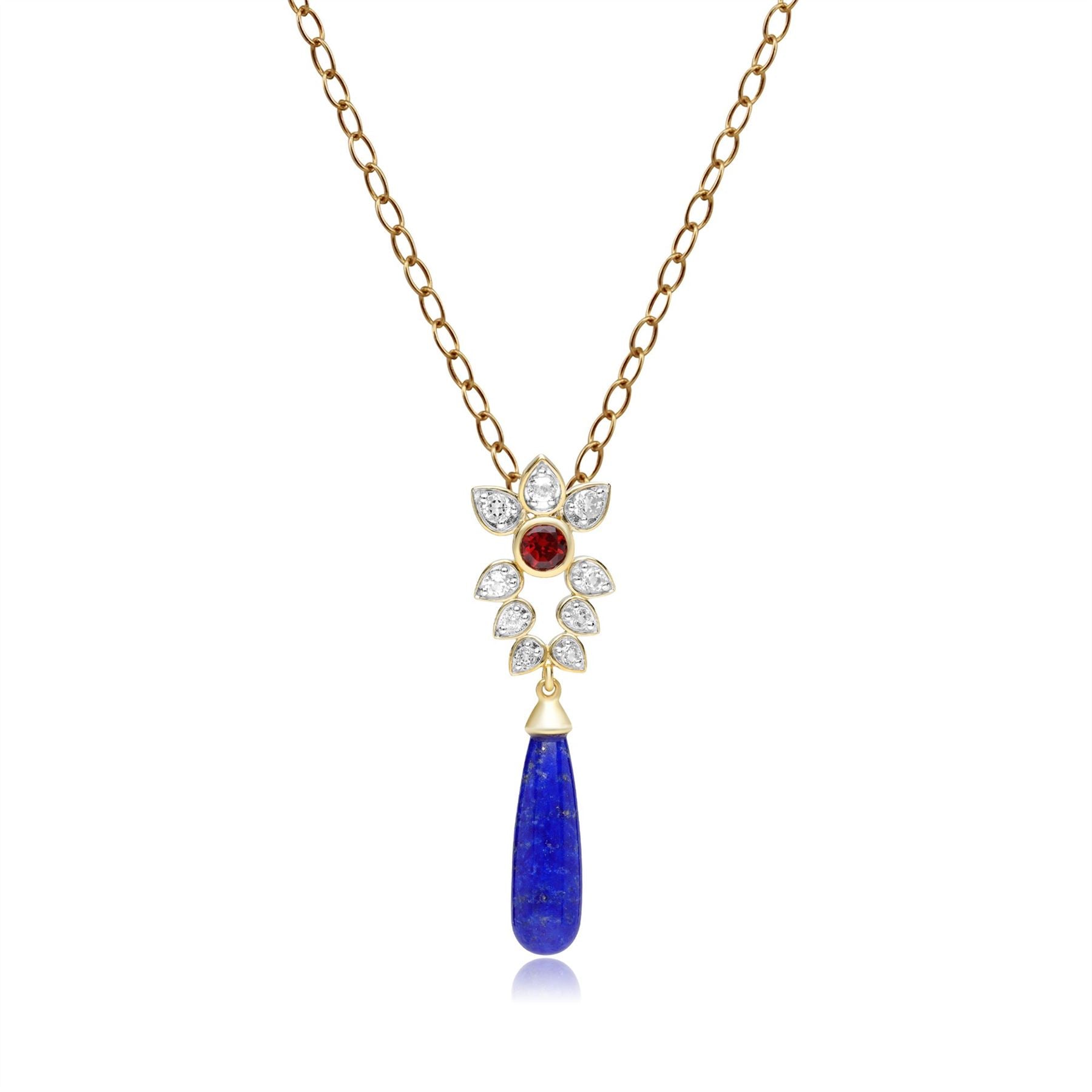 Pendentif Floral ECFEW™ 'The Creator' Lapis Lazuli, Topaze Blanche et Grenat