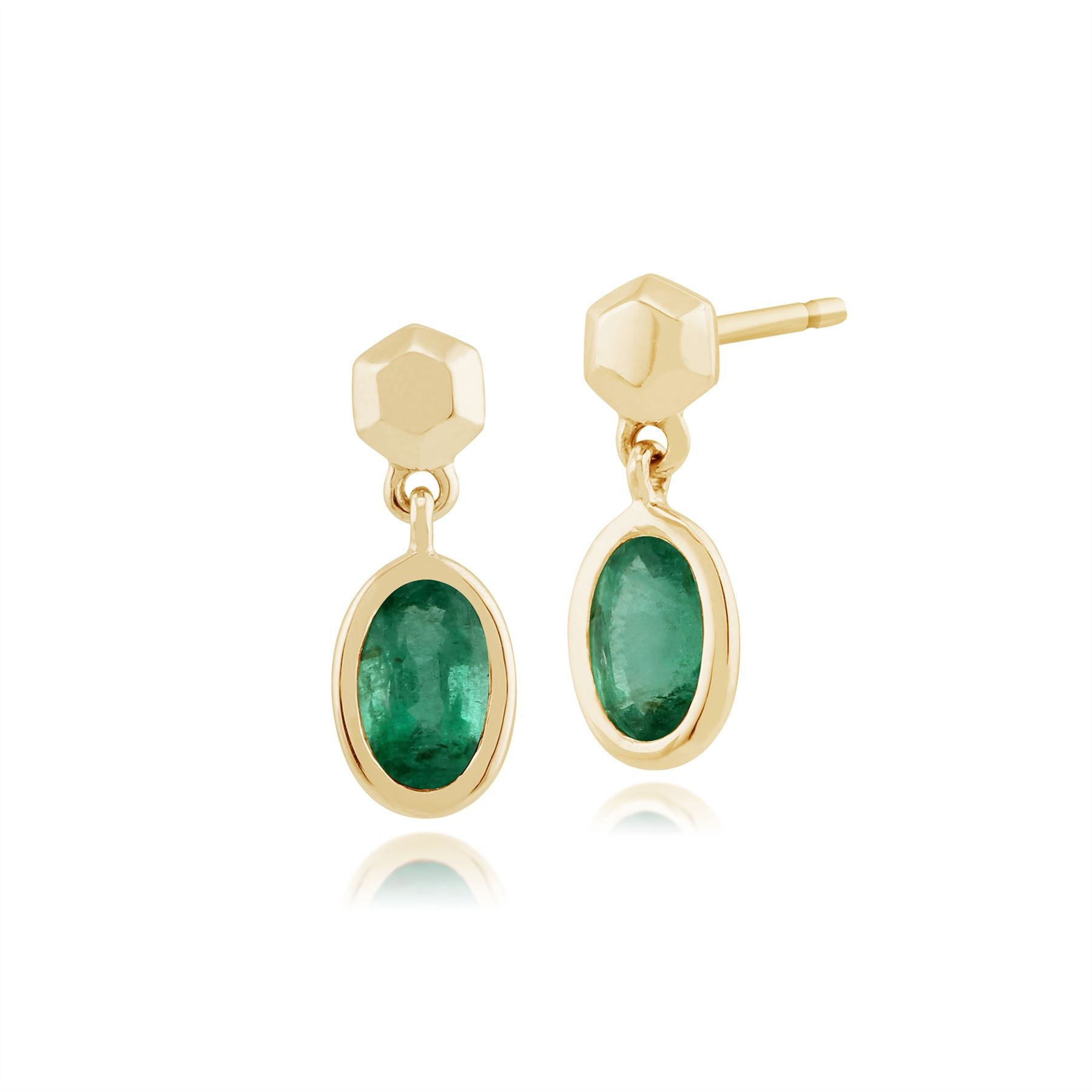 Boucles d'Oreilles Classique Pendantes Or Jaune 375 Emeraude Serti Clos