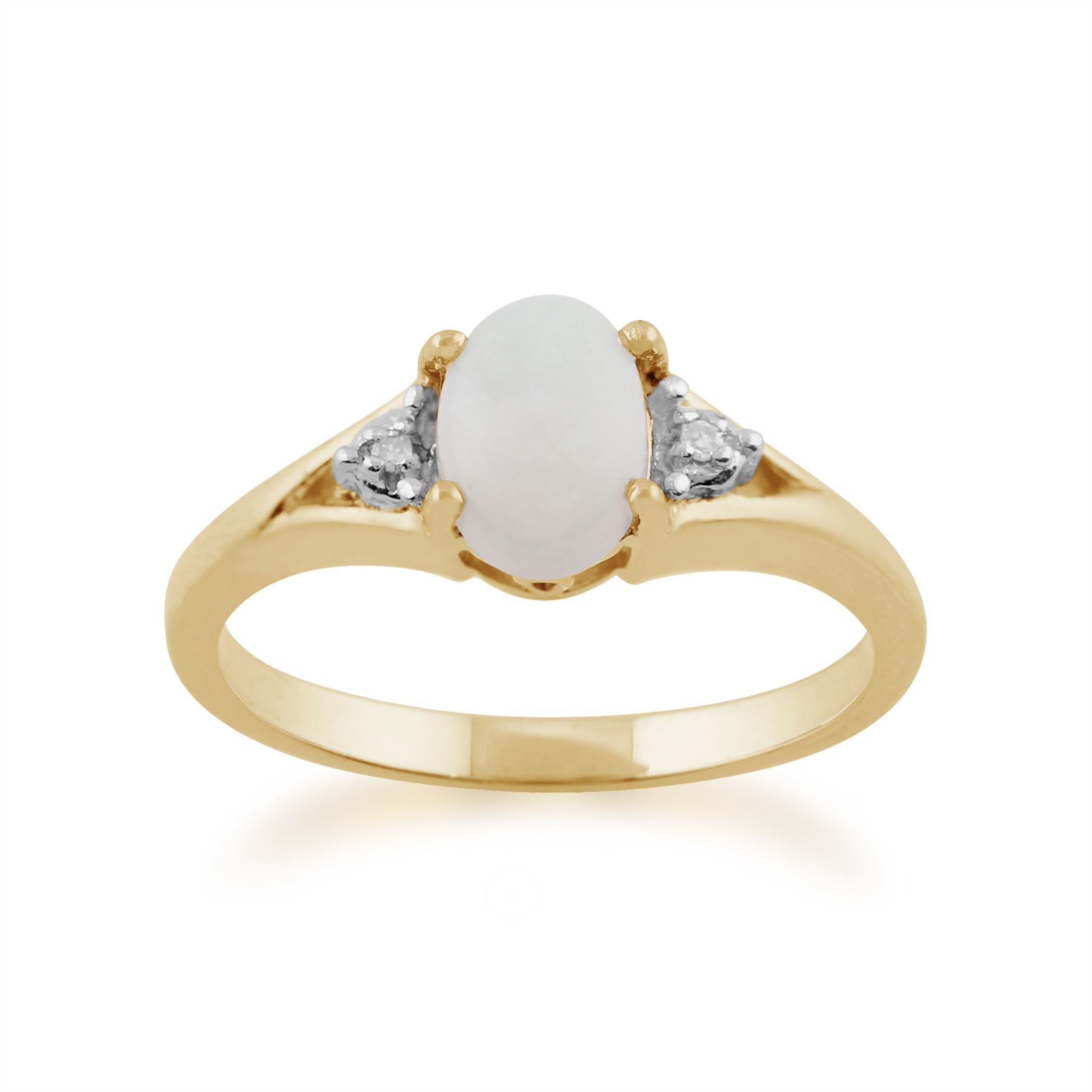 Bague Classique Or Jaune 375 Opale Ovale et Diamant