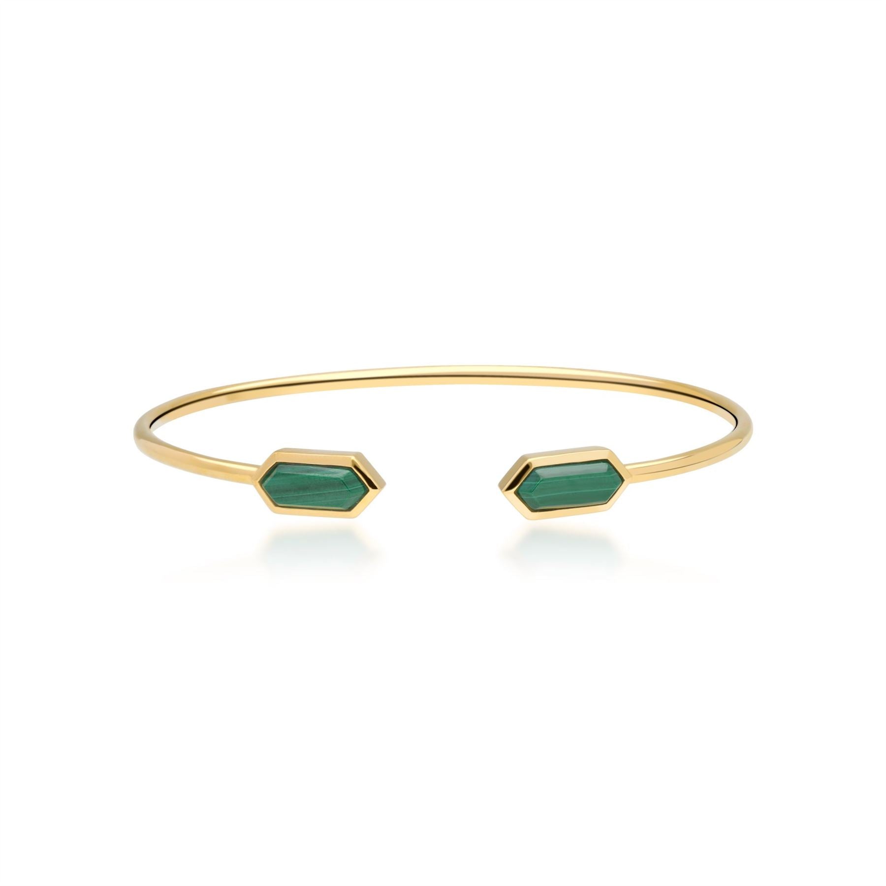 Bracelet Jonc Géométrique Argent 925 Plaqué Or Jaune Malachite