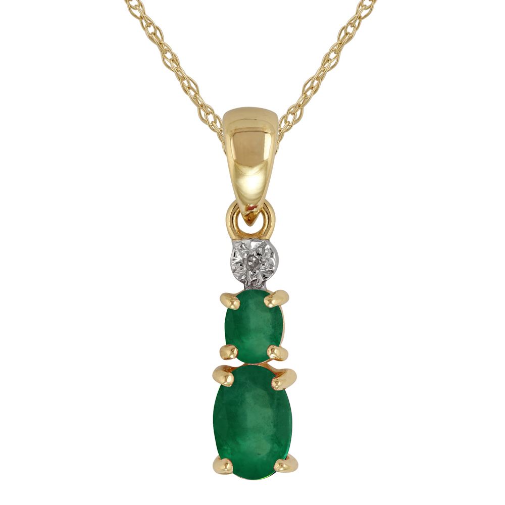 Pendentif Classique Or Jaune 375 Emeraude Ovale et Diamant