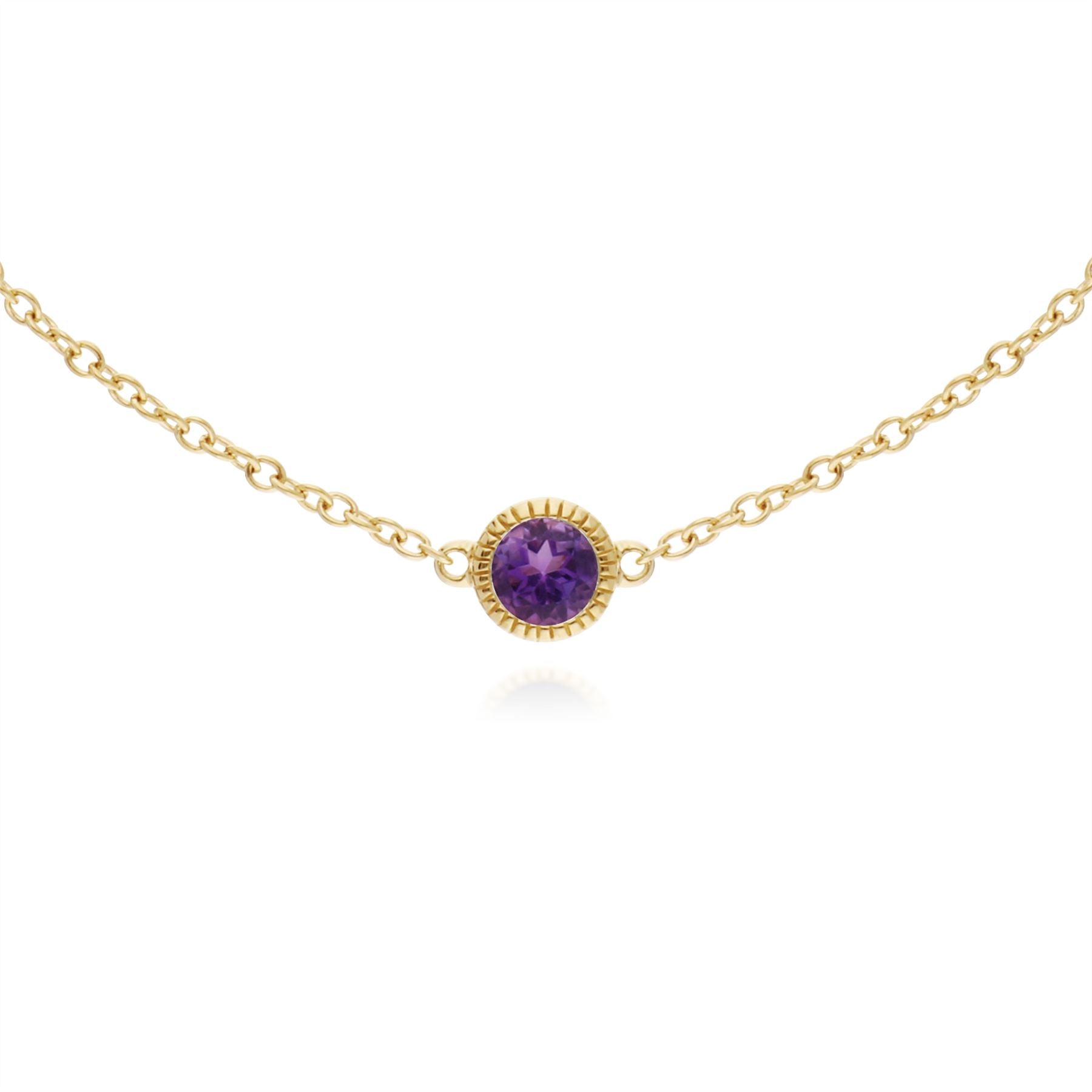 Améthyste Bracelet, 9 CT or Jaune Améthyste Pierre Unique Rond Milgrain 19cm Bracelet