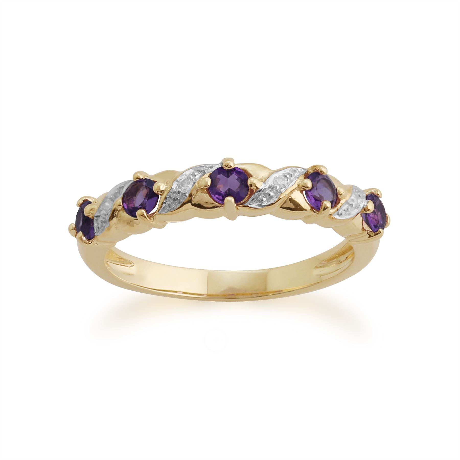 Bague Demi-Eternité Style Art Nouveau en Or Jaune 375 avec Améthyste et Diamant