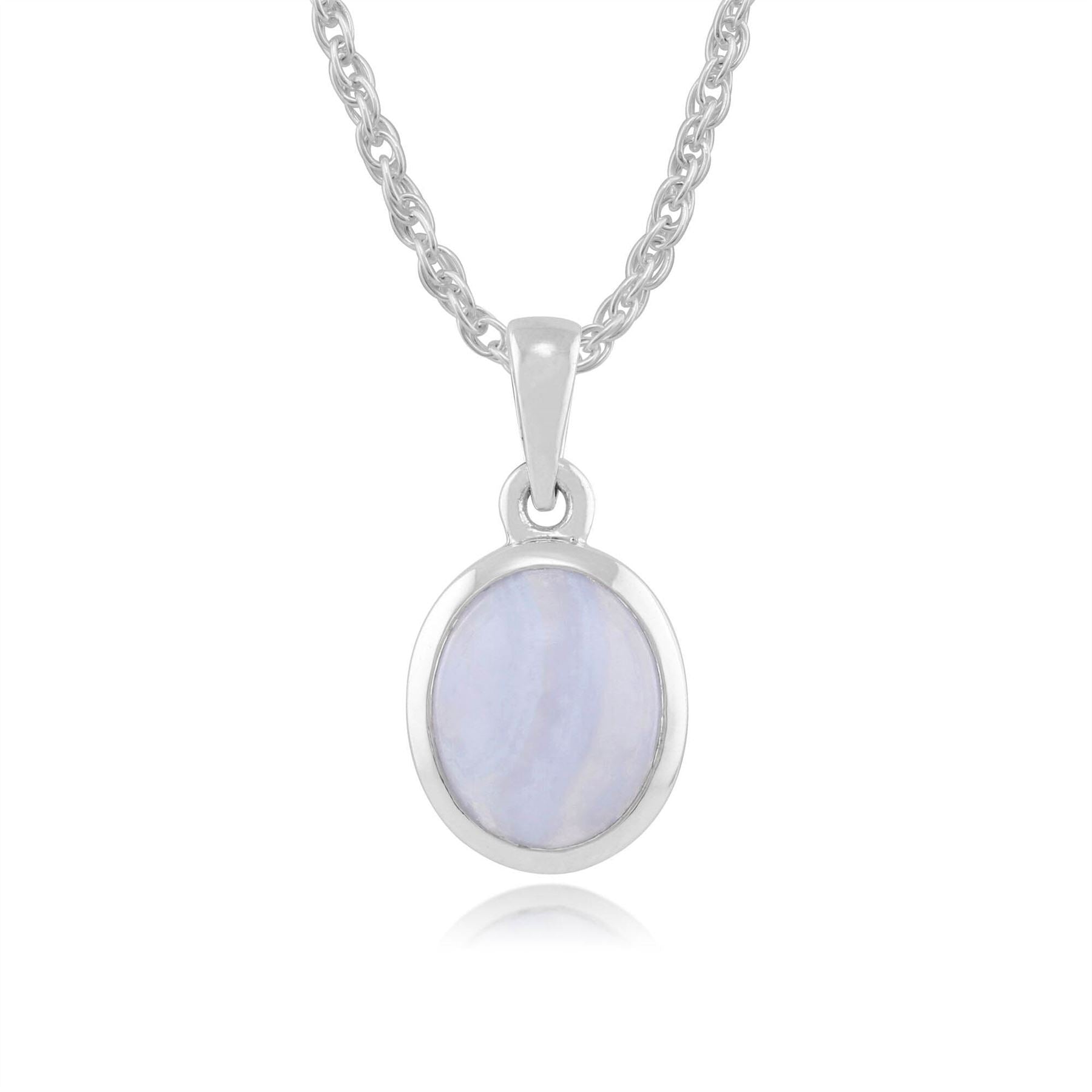 Pendentif Oval Classique Argent 925 Agate Bleue serti Clos