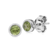 Peridot Boucles D'oreilles, Argent Sterling Simple Peridot Chaton Round Stud Earrings