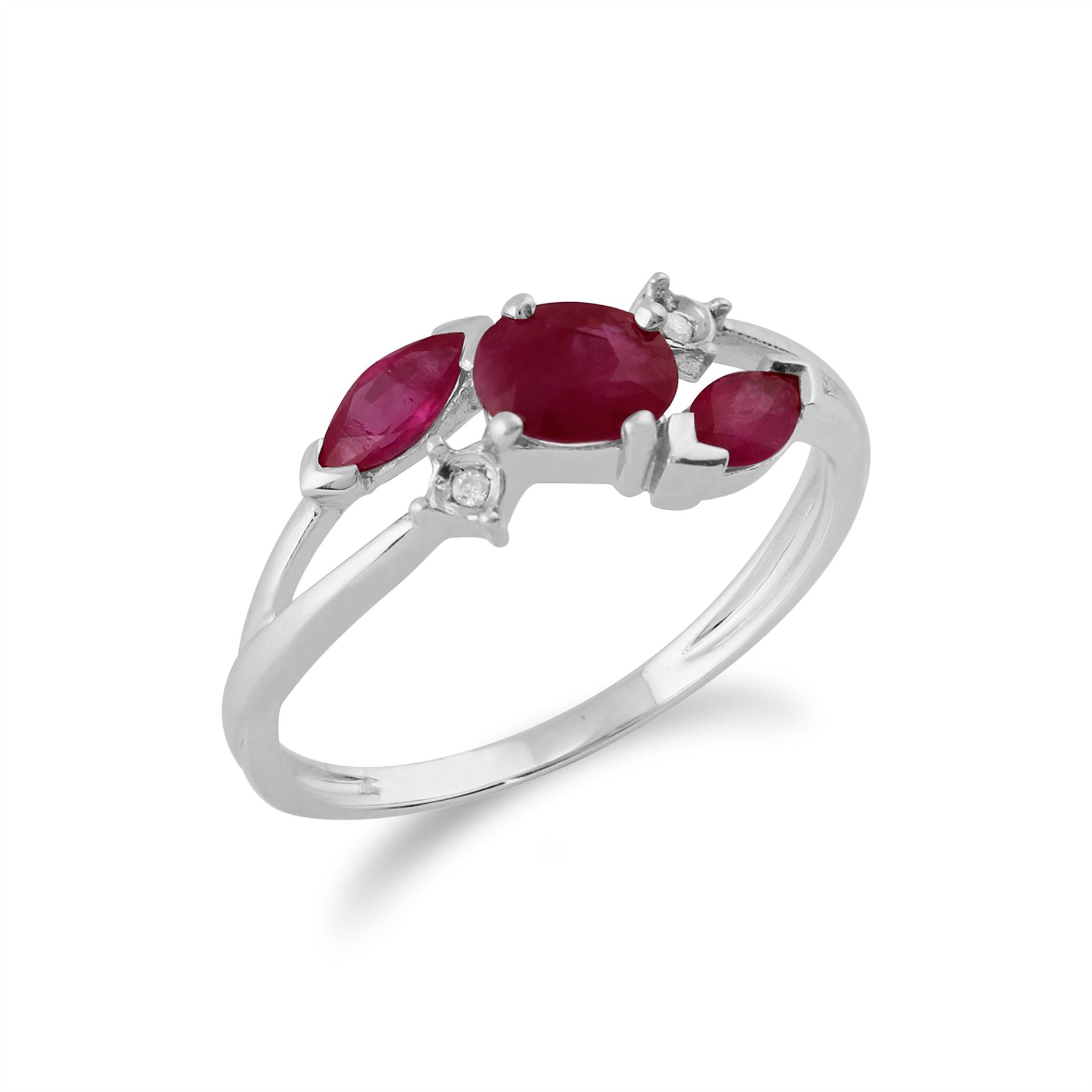 Bague Classique Or Blanc 375 Rubis et Diamant Croisé