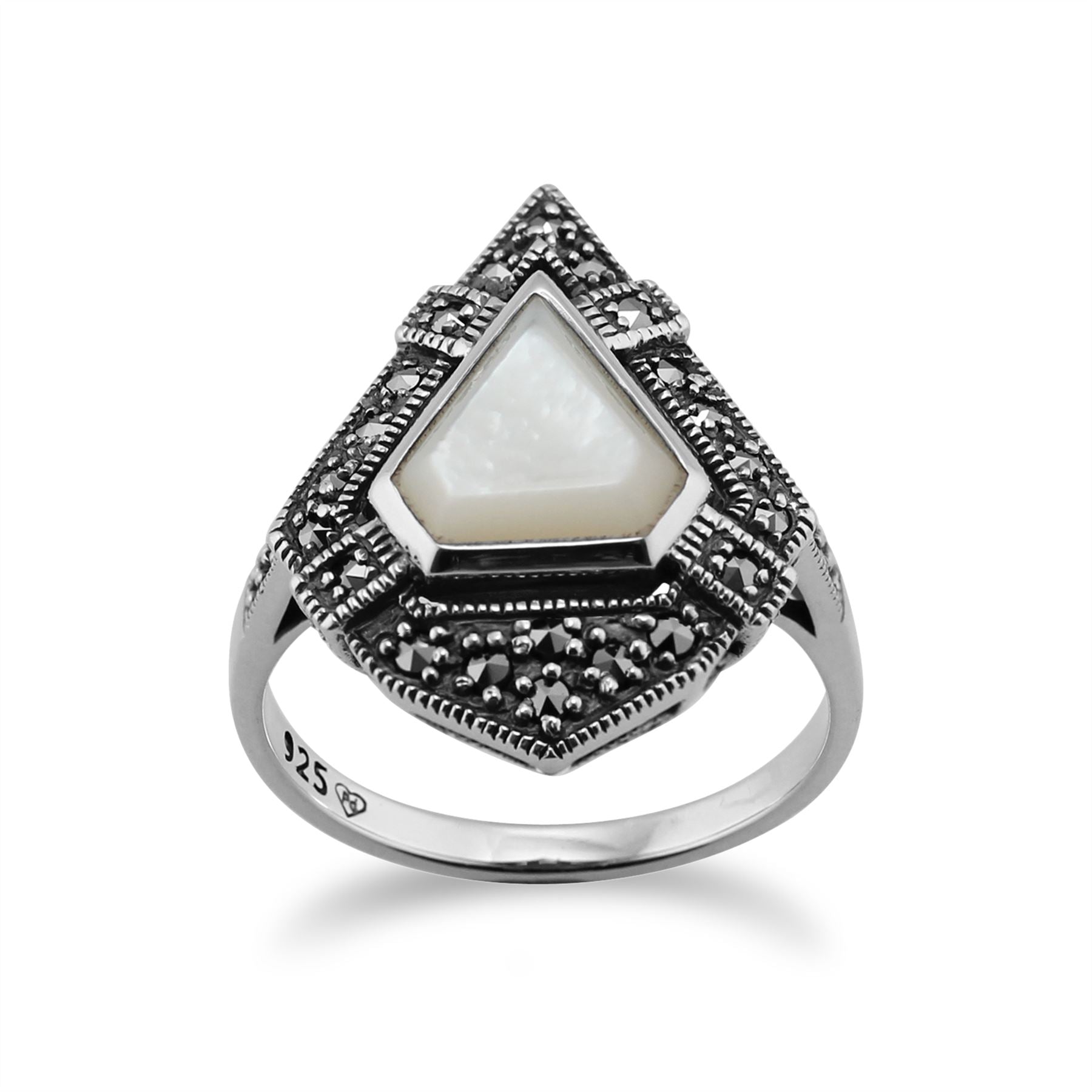 Gemondo Bague Style Art Déco, Argent Massif 925 1,50 CT Nacre & 0,28ct Bague Marcassite
