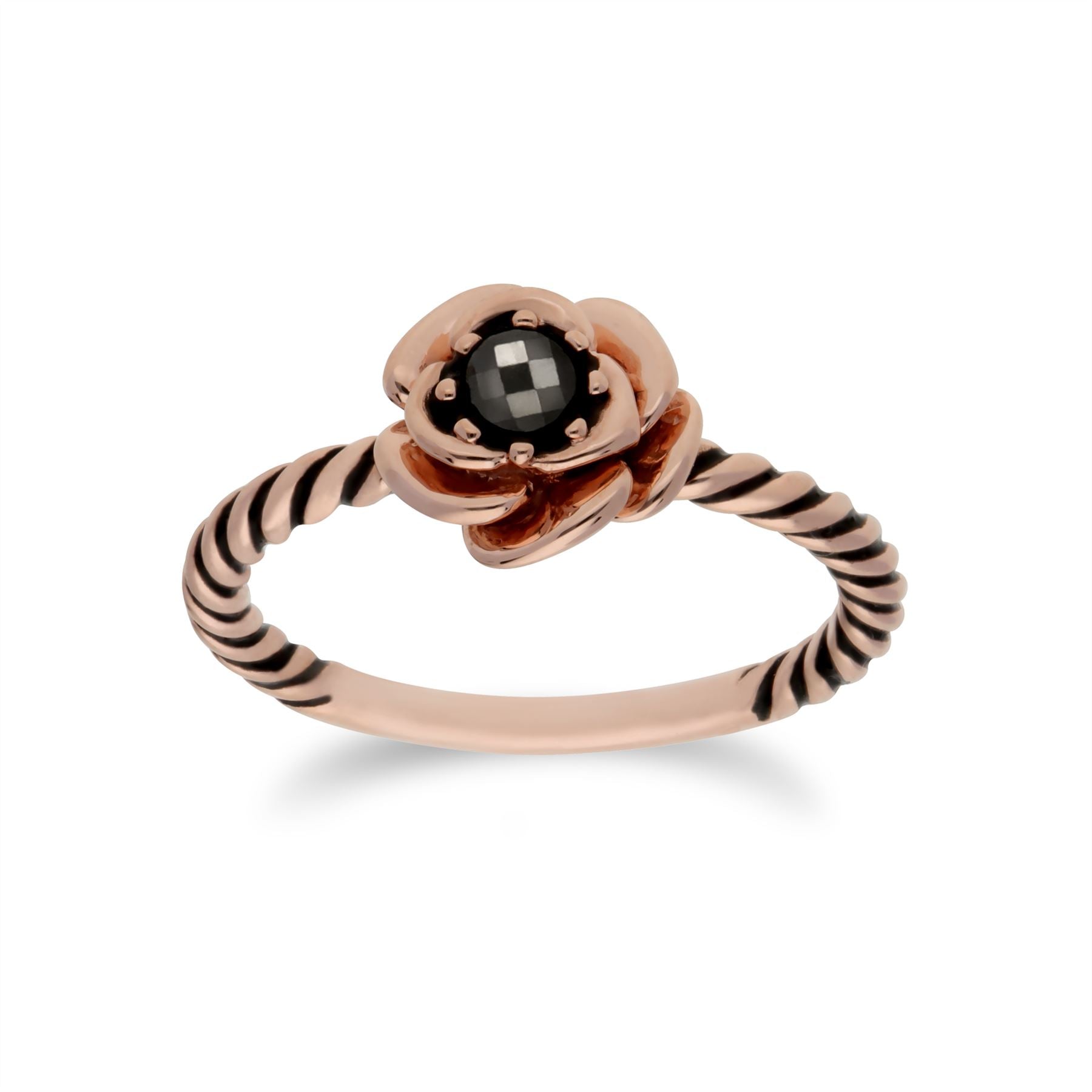 Gemondo Femmes Plaqué or Rose Argent Sterling Marcassite Fleur Corde Modèle Bague - 0