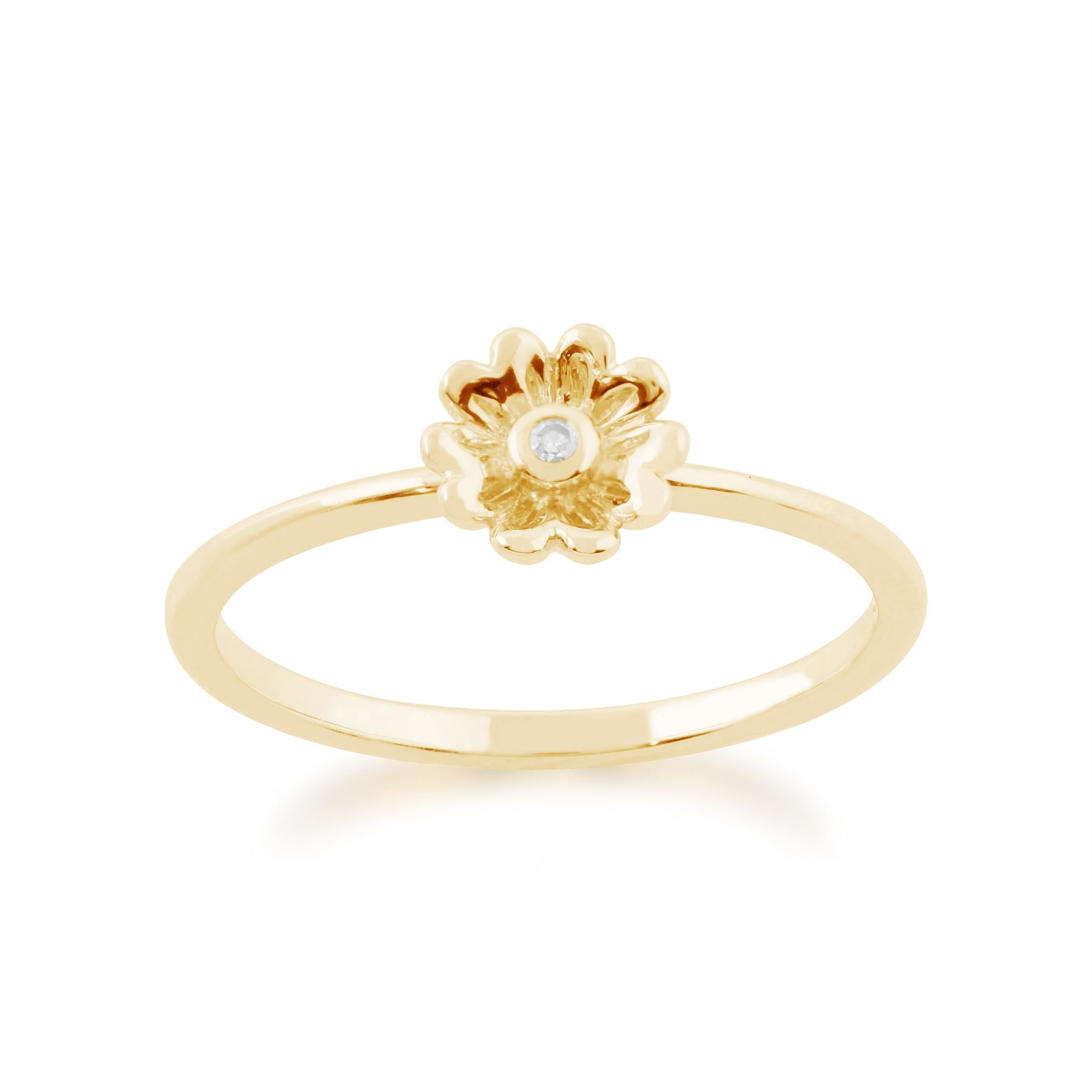 Gemondo 9ct Yellow Gold 0.01ct Diamond Stackable Floral Ring