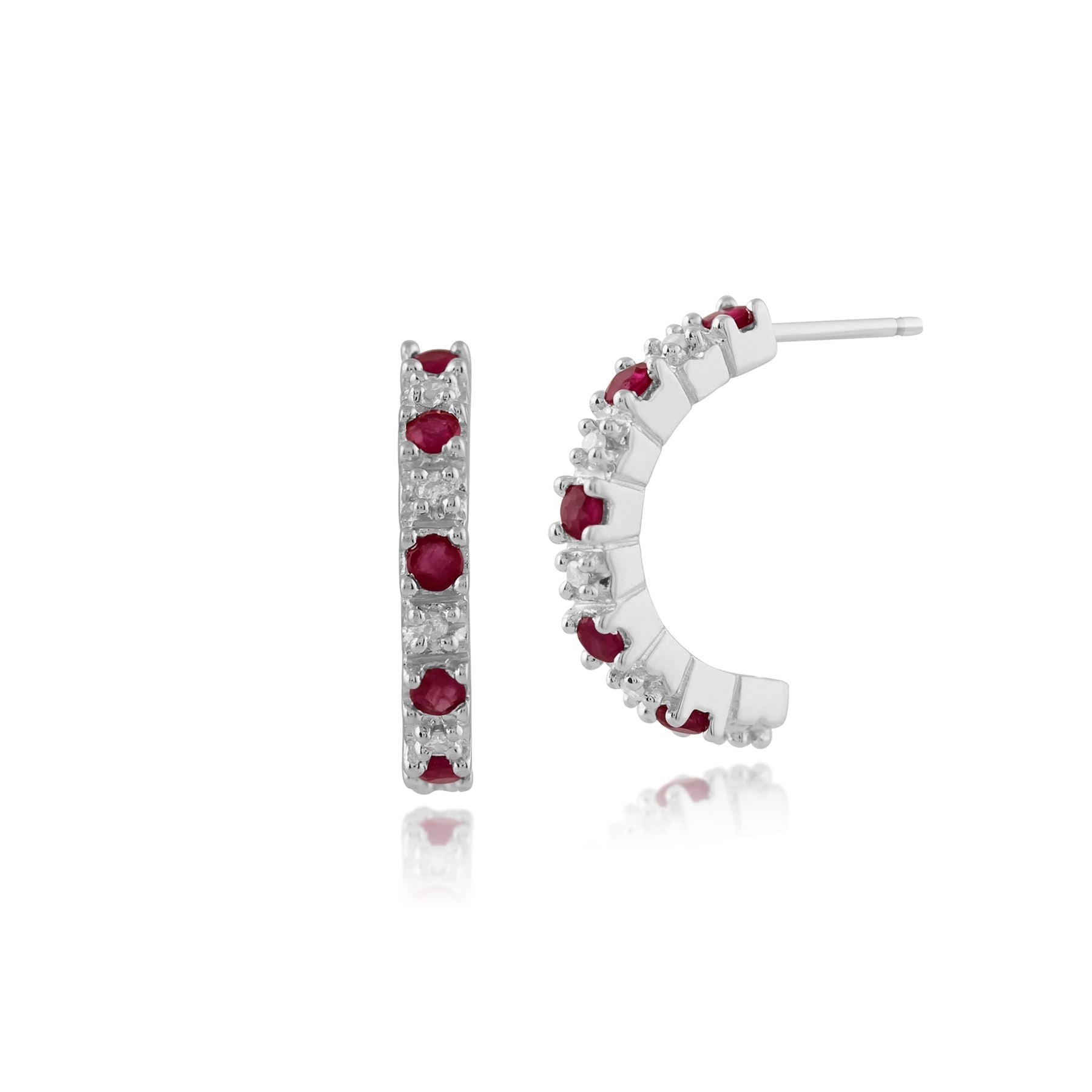 Boucles d'Oreilles Demi-Créoles Classique Or Blanc 375 Rubis et Diamant