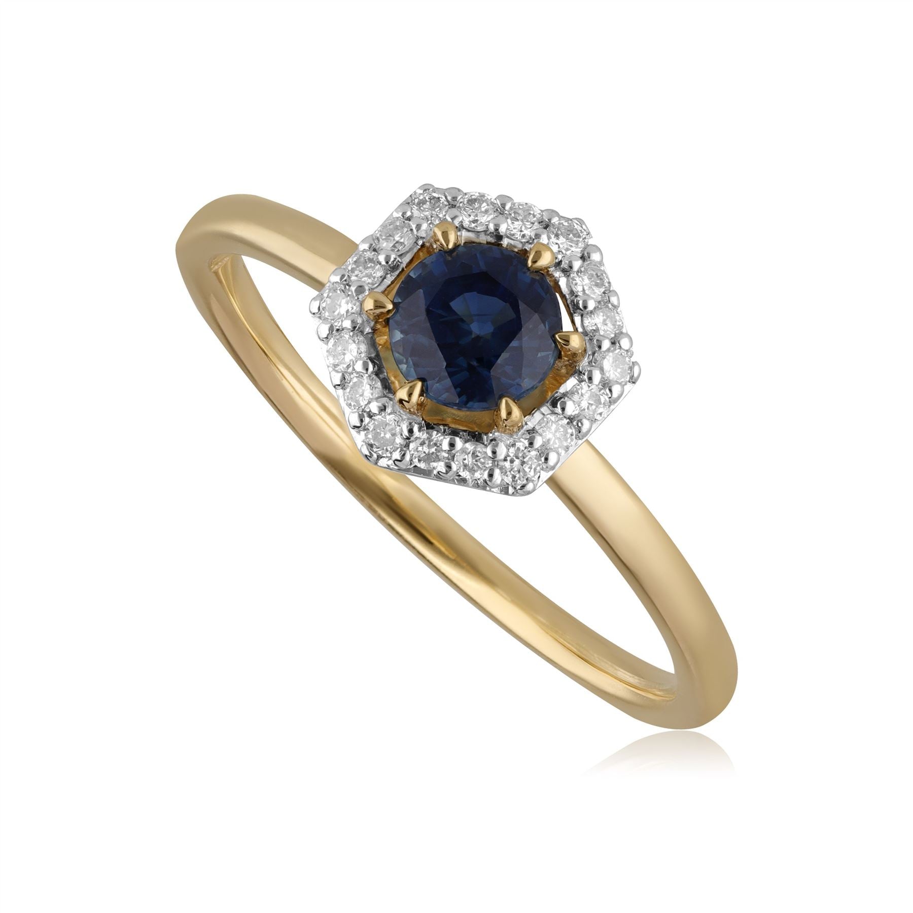 Bague Fiançailles Halo Or Jaune 375 Saphir 0,448ct et Diamant