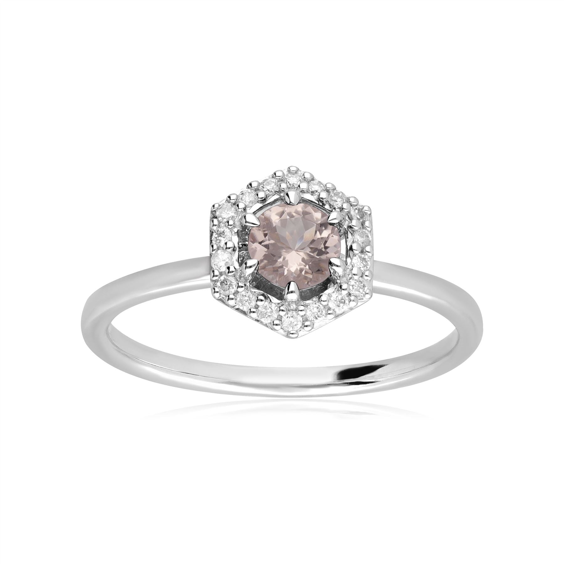 Bague Fiançailles Halo Or Blanc 375 Morganite 0,556ct et Diamant
