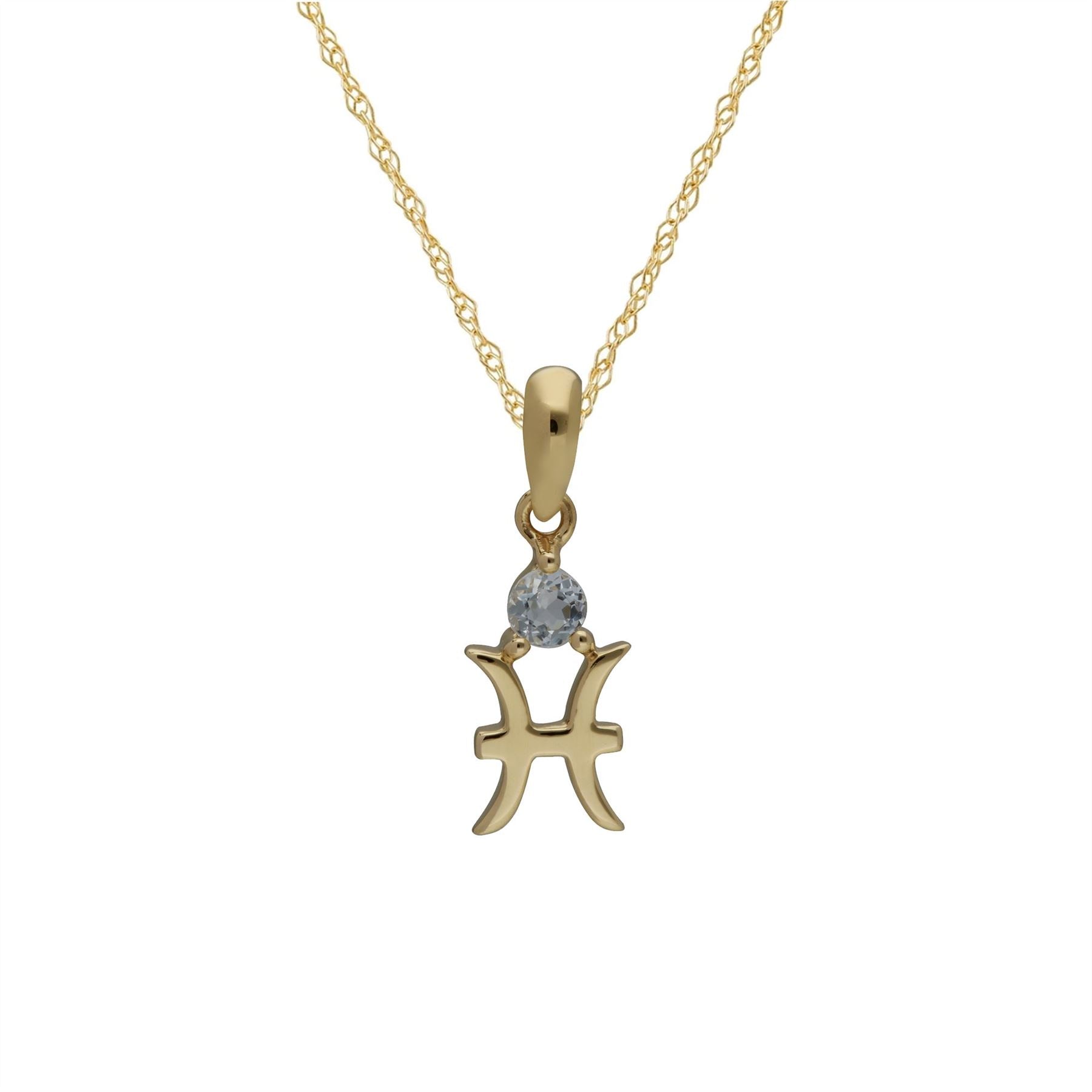 Pendentif Zodiaque Poisson Or Jaune 375 avec Aigue-Marine