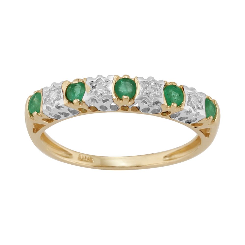 Bague Classique Demi-Eternité Or jaune 375 Emeraude et Diamant
