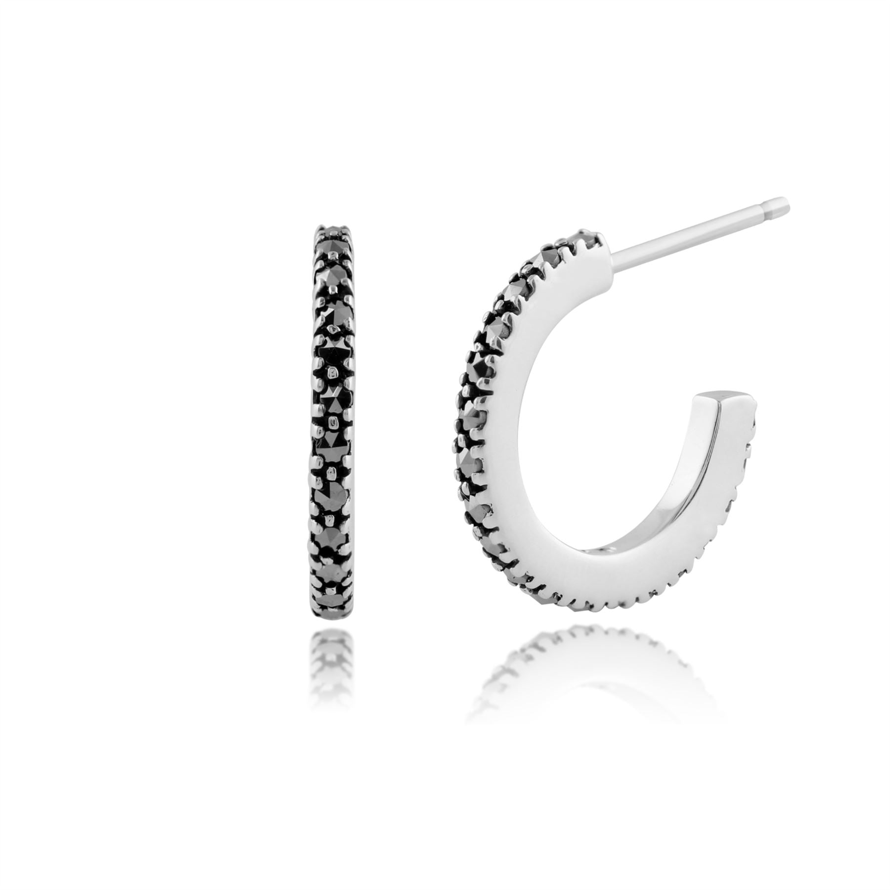 Boucles d'Oreilles Demi-Créoles Classique Argent 925 Marcassite Rond