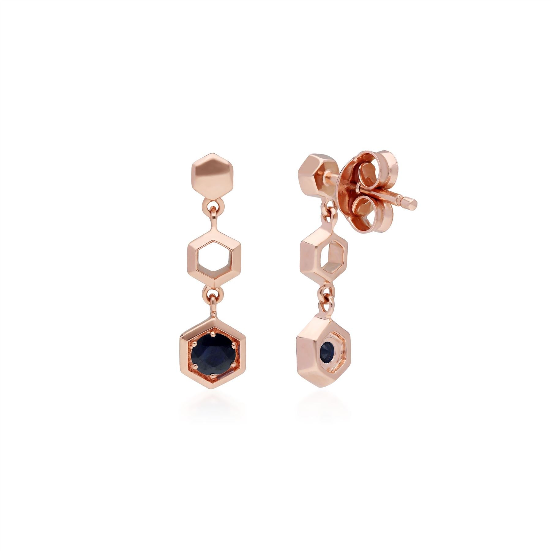 Boucles d'Oreilles Pendantes Style Honeycomb Or Rose 375 Saphir Bleu