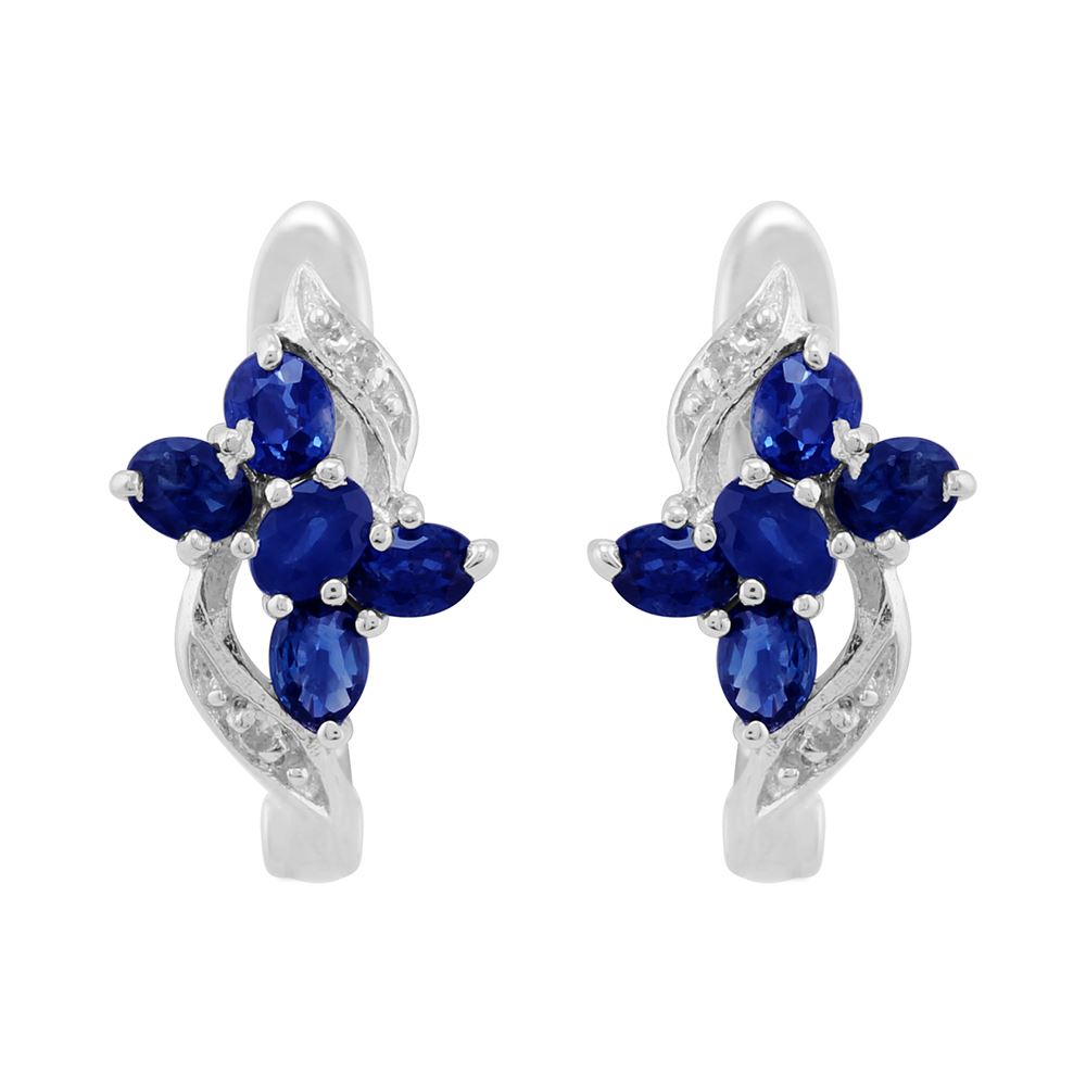 Boucles d'Oreilles Créoles Classique Or Jaune 375 Saphir Oval et Diamant