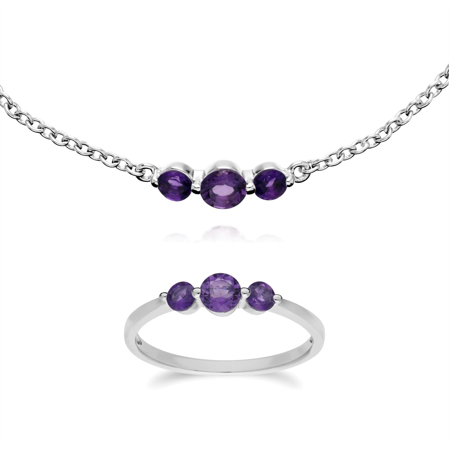 Bracelet et Bague Trilogie Classique Argent 925 Améthyste Trois Pierres