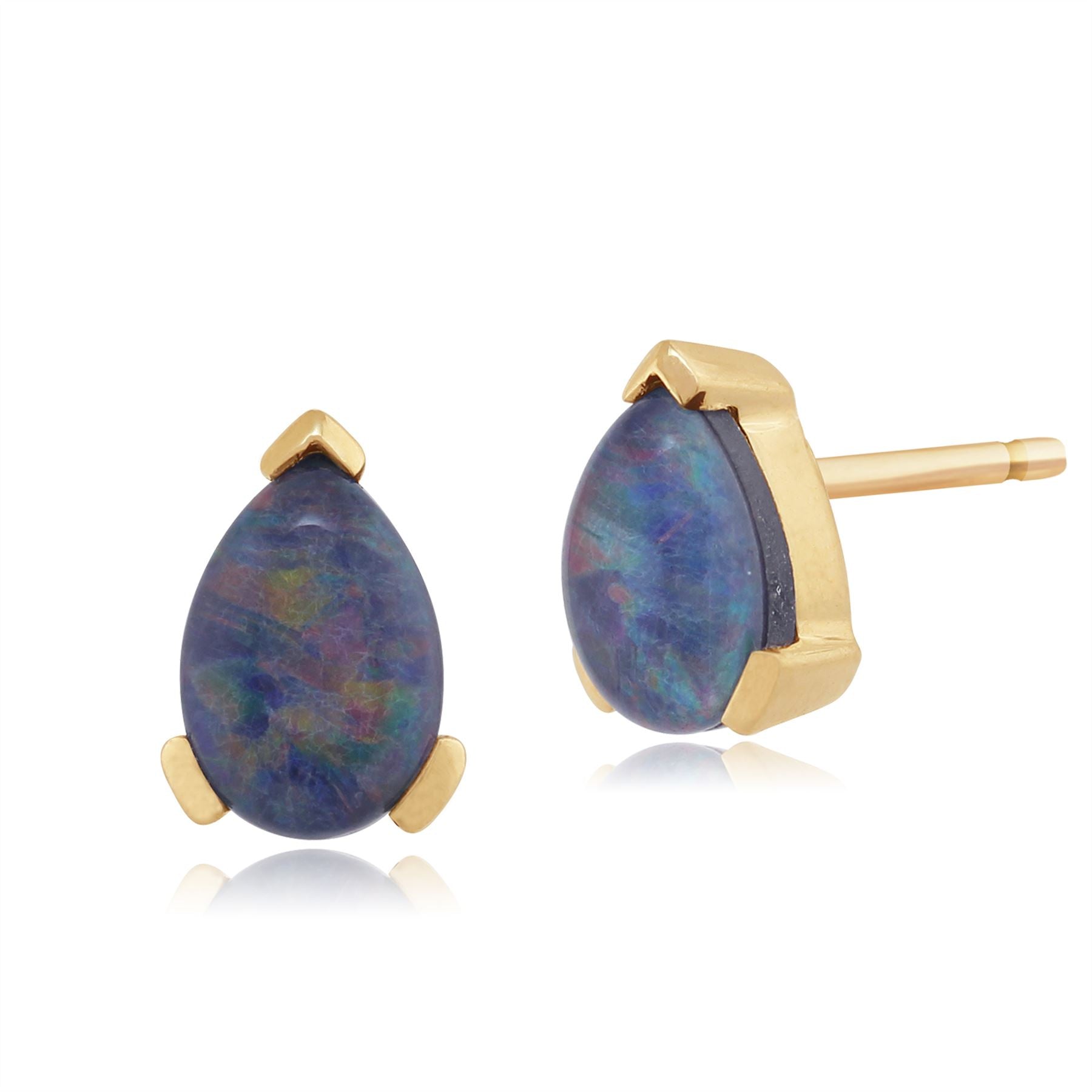 Boucles d'Oreilles Clou Classique Or Jaune 375 Opale Triplet Poire