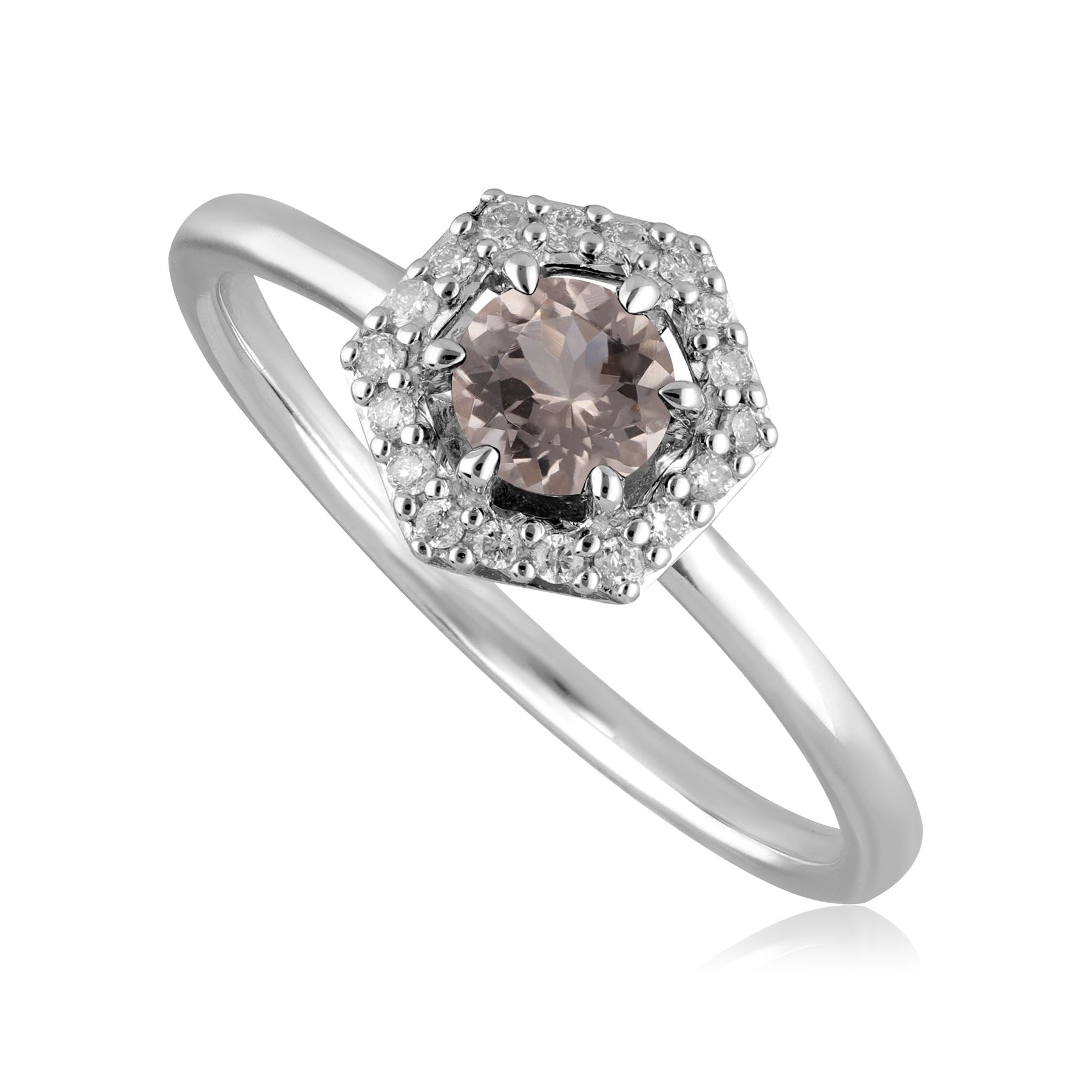 Bague Fiançailles Halo Or Blanc 375 Morganite 0,556ct et Diamant