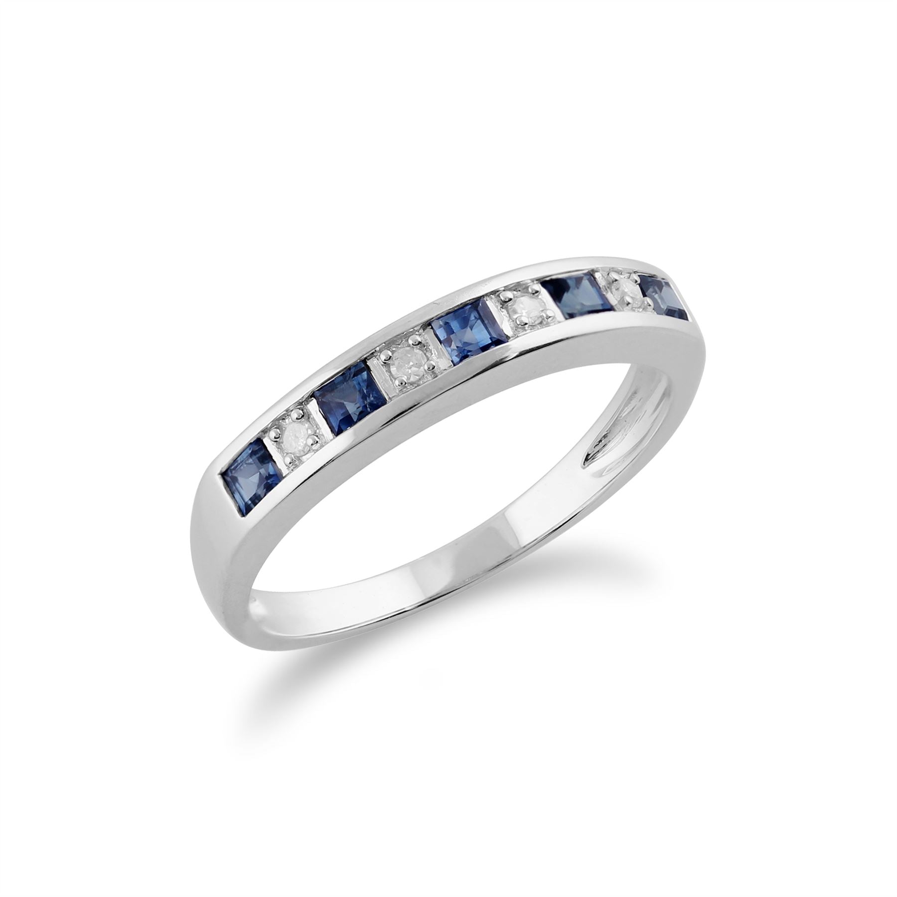 Bague Classique Demi-Eternité Or Blanc 375 Saphir Carré et Diamant