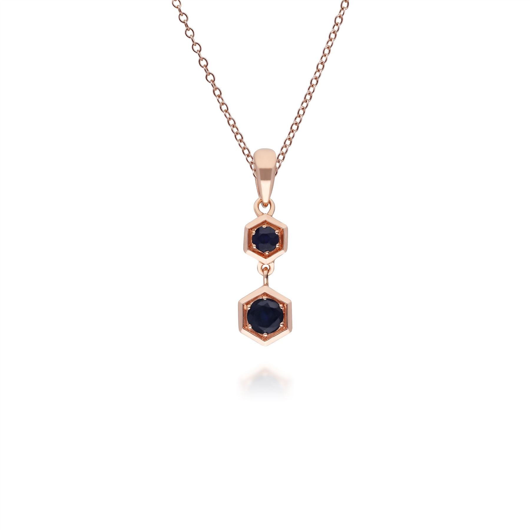 Pendentif Style Honeycomb Or Rose 375 Saphir Bleu
