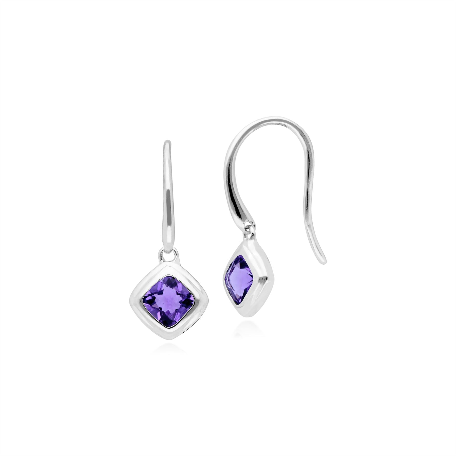 Boucles d'Oreilles Pendantes Classique Or Blanc 375 Améthsyte Coussin serti Clos