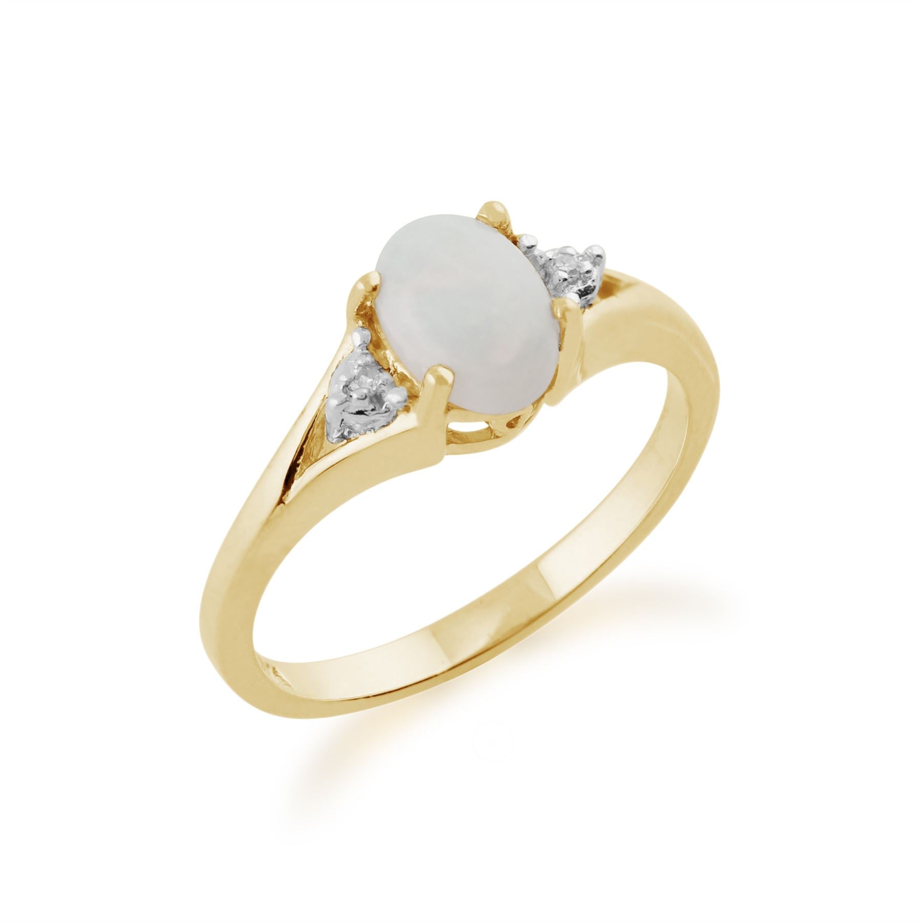 Bague Classique Or Jaune 375 Opale Ovale et Diamant