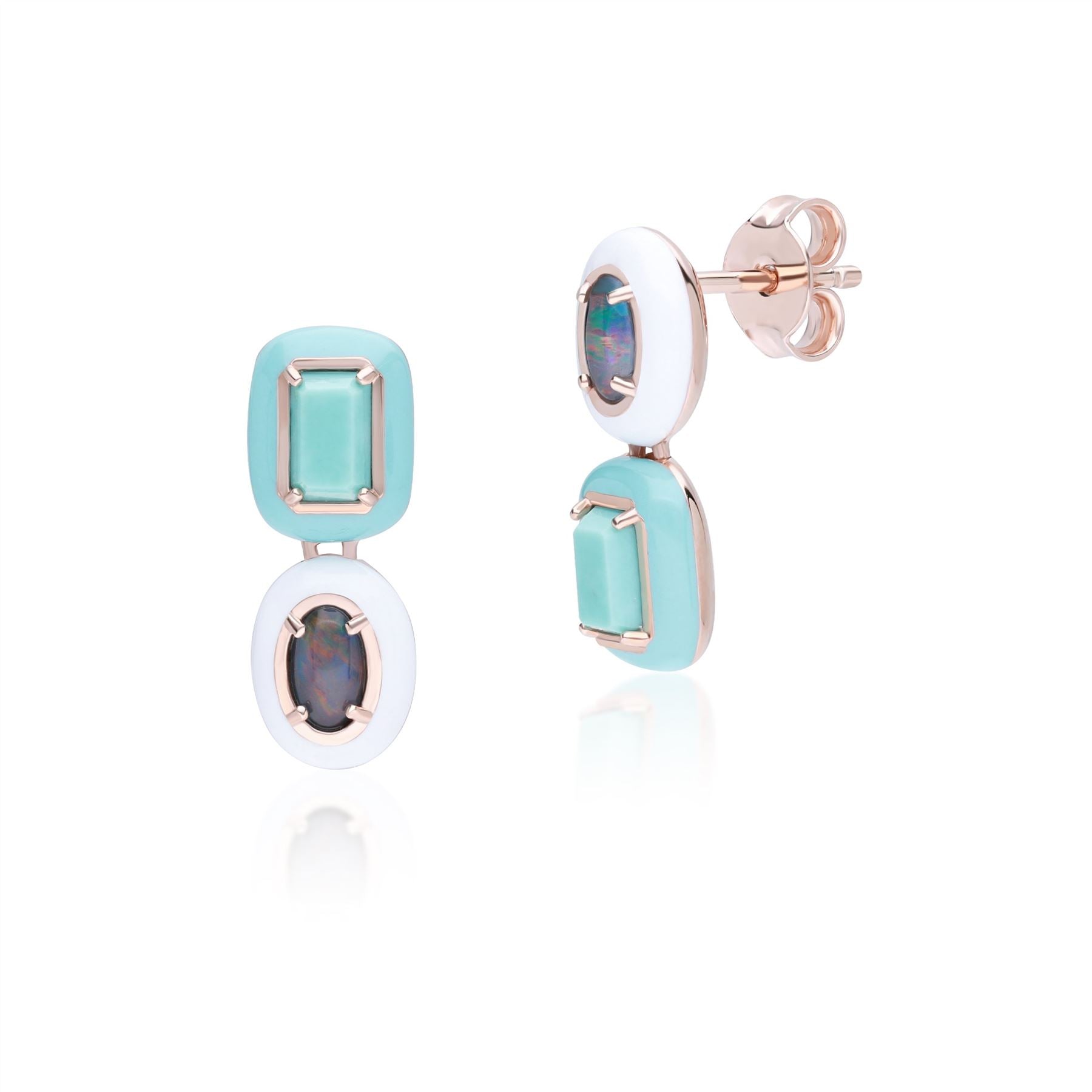 Boucles d'Oreilles Pendantes Siberian Waltz avec Opalet Triplet & Turquoise