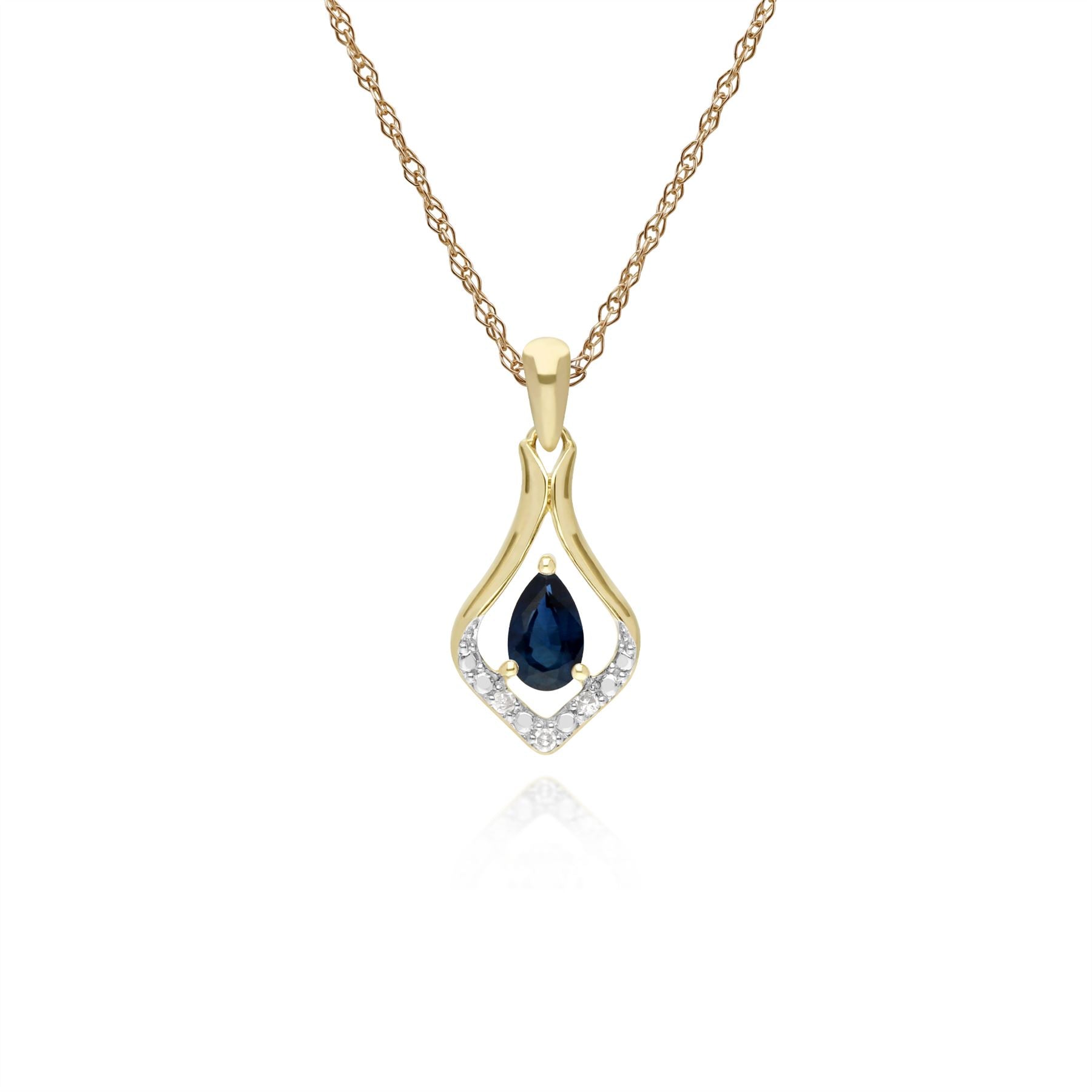 Boucles d'Oreilles Dormeuses et Pendentif Feuille Classique Or Jaune 375 Saphir et Diamant