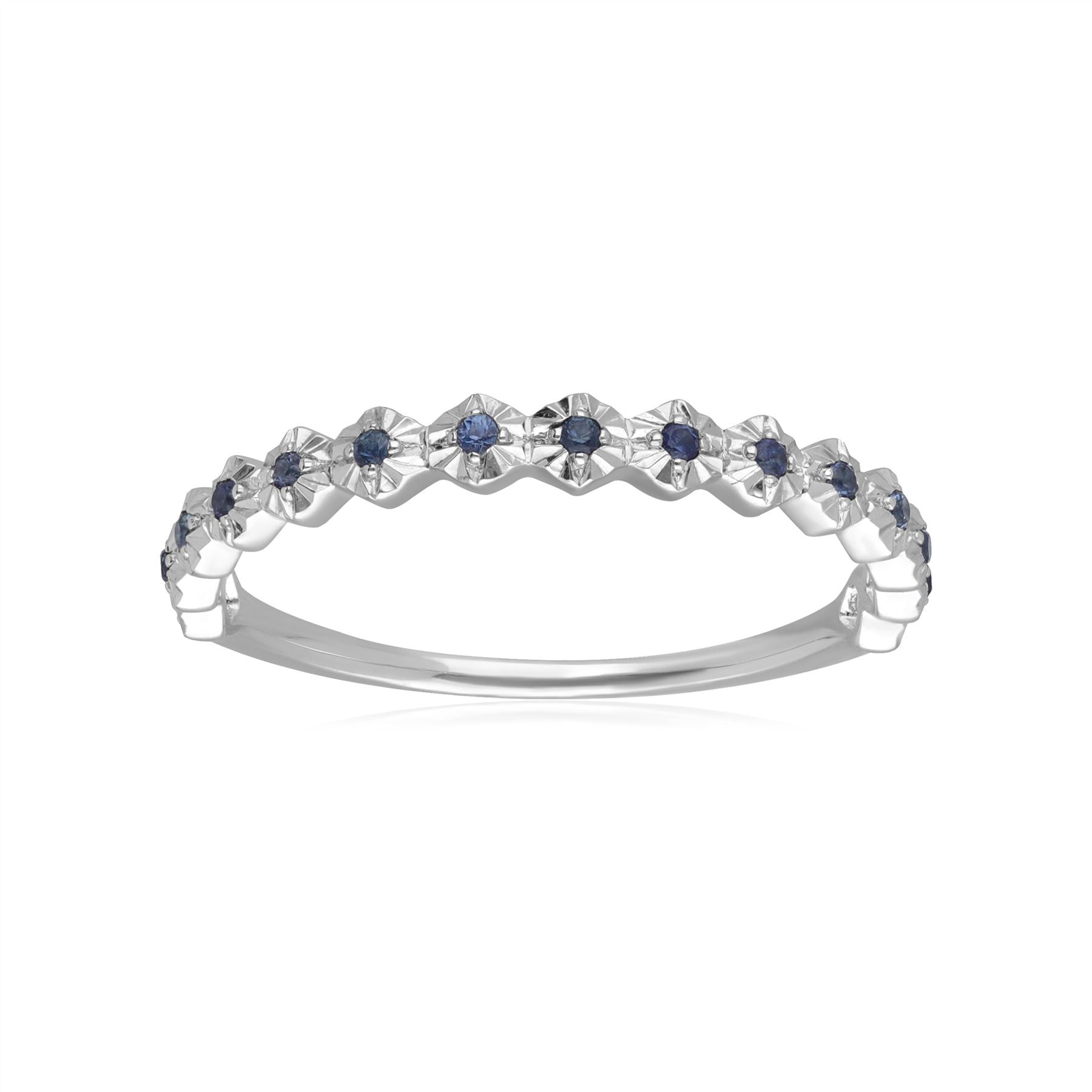 Bague Alliance Or Blanc 375 Saphir 0,090ct