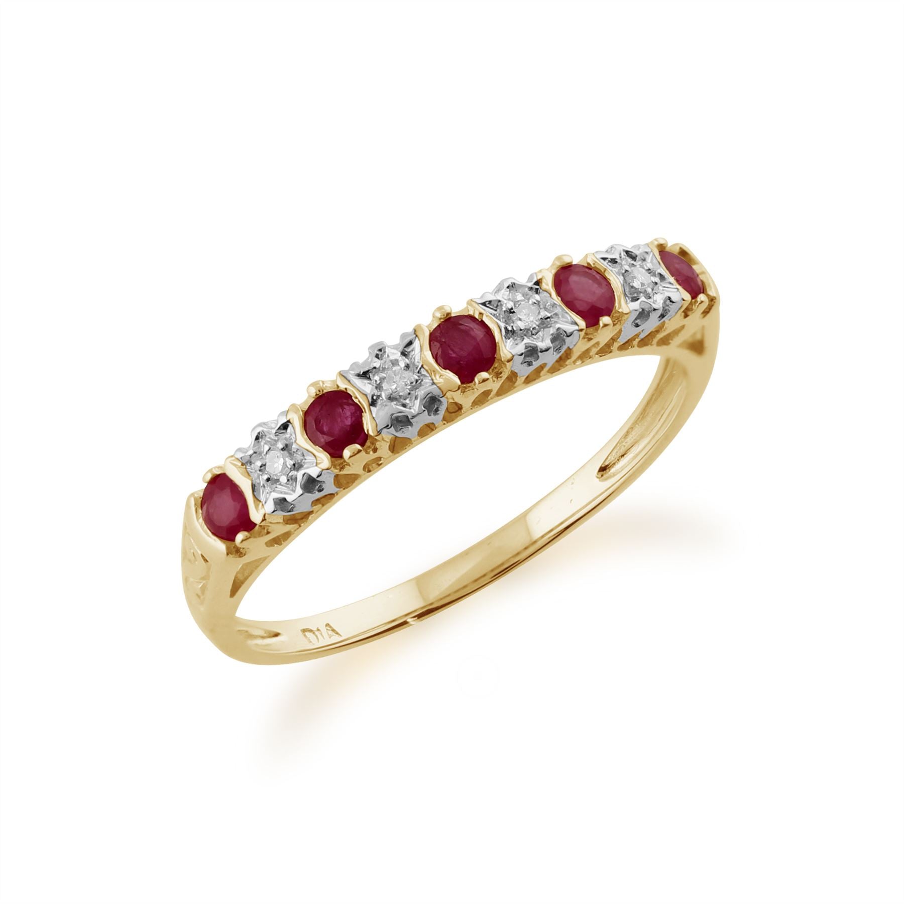 Bague Classique Demi-Eternité Or jaune 375 Rubis et Diamant