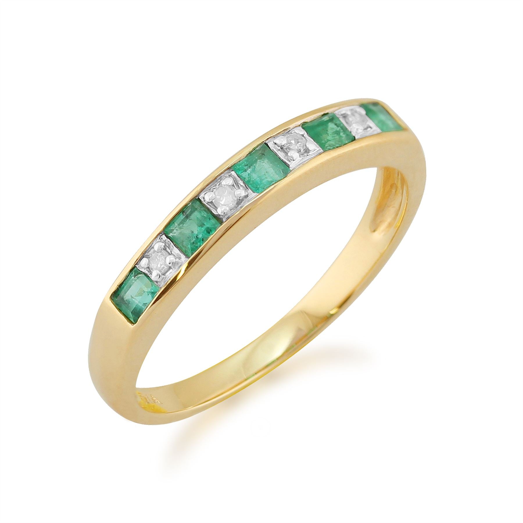 JAUNE 9 Ct Or 0.29ct CT ÉMERAUDE naturel & Bague demi éternité diamant