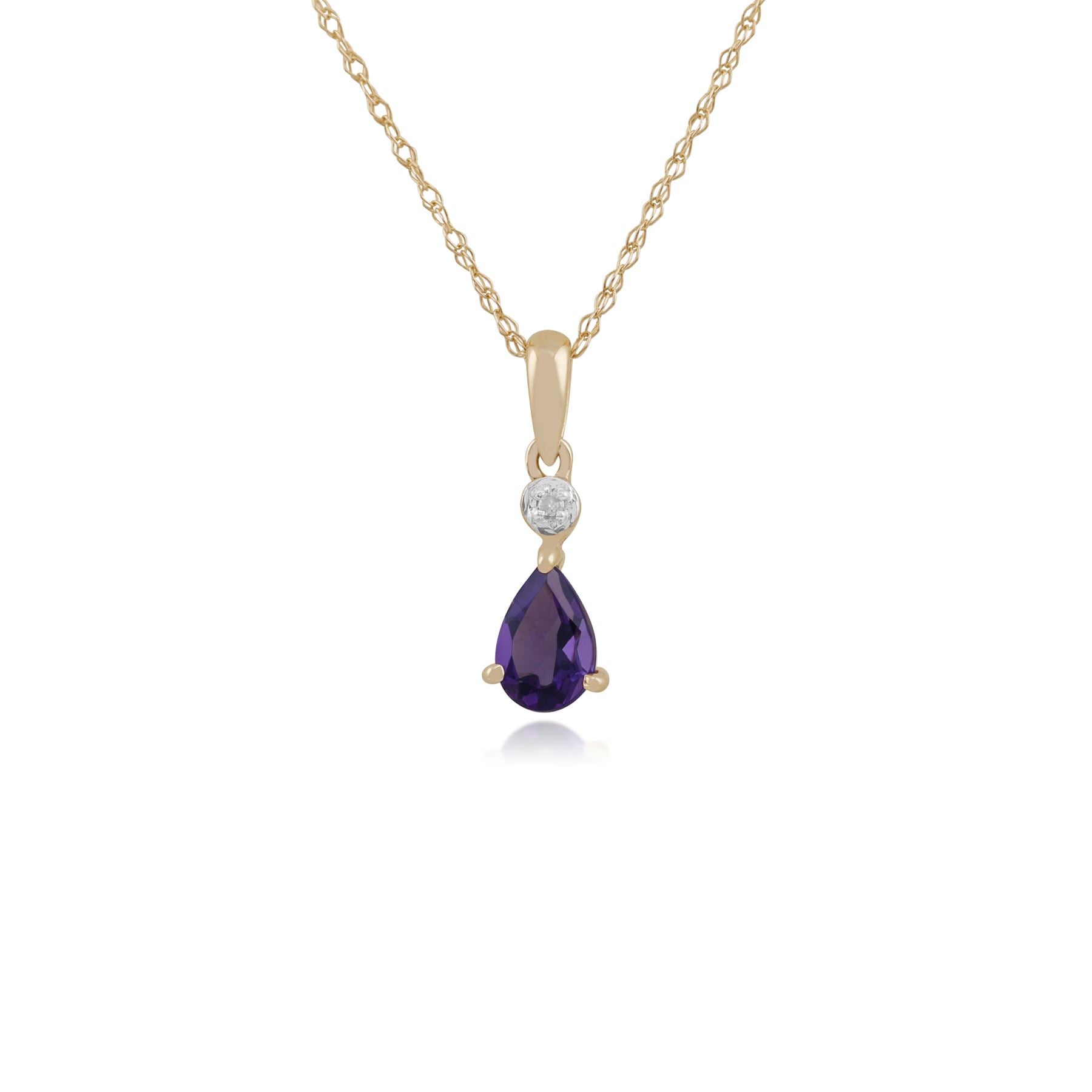Pendentif Classique Or Jaune 375 Améthsyte Poire et Diamant