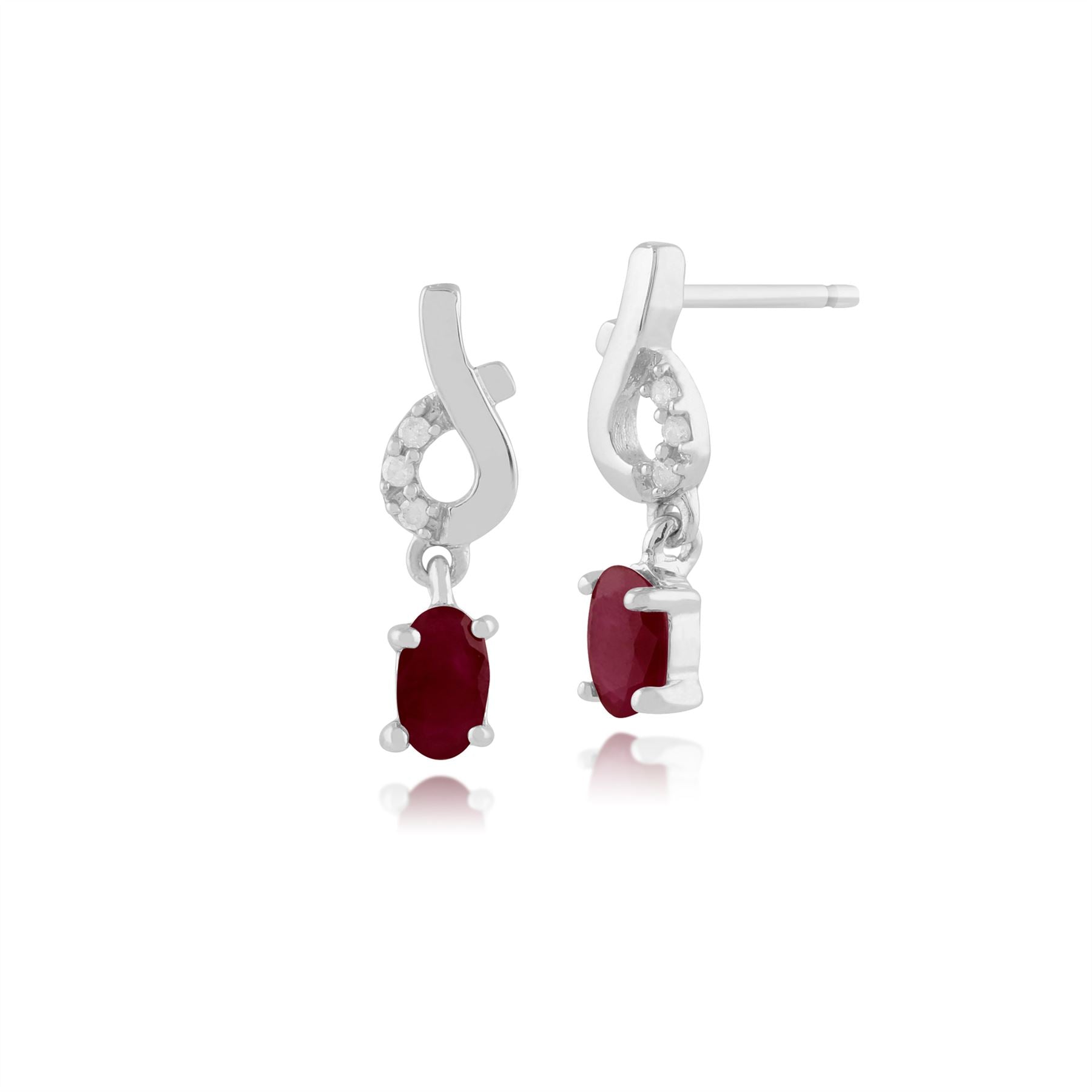 Boucles d'Oreilles Pendantes Classique Or Blanc 375 Rubis et Diamant Oval